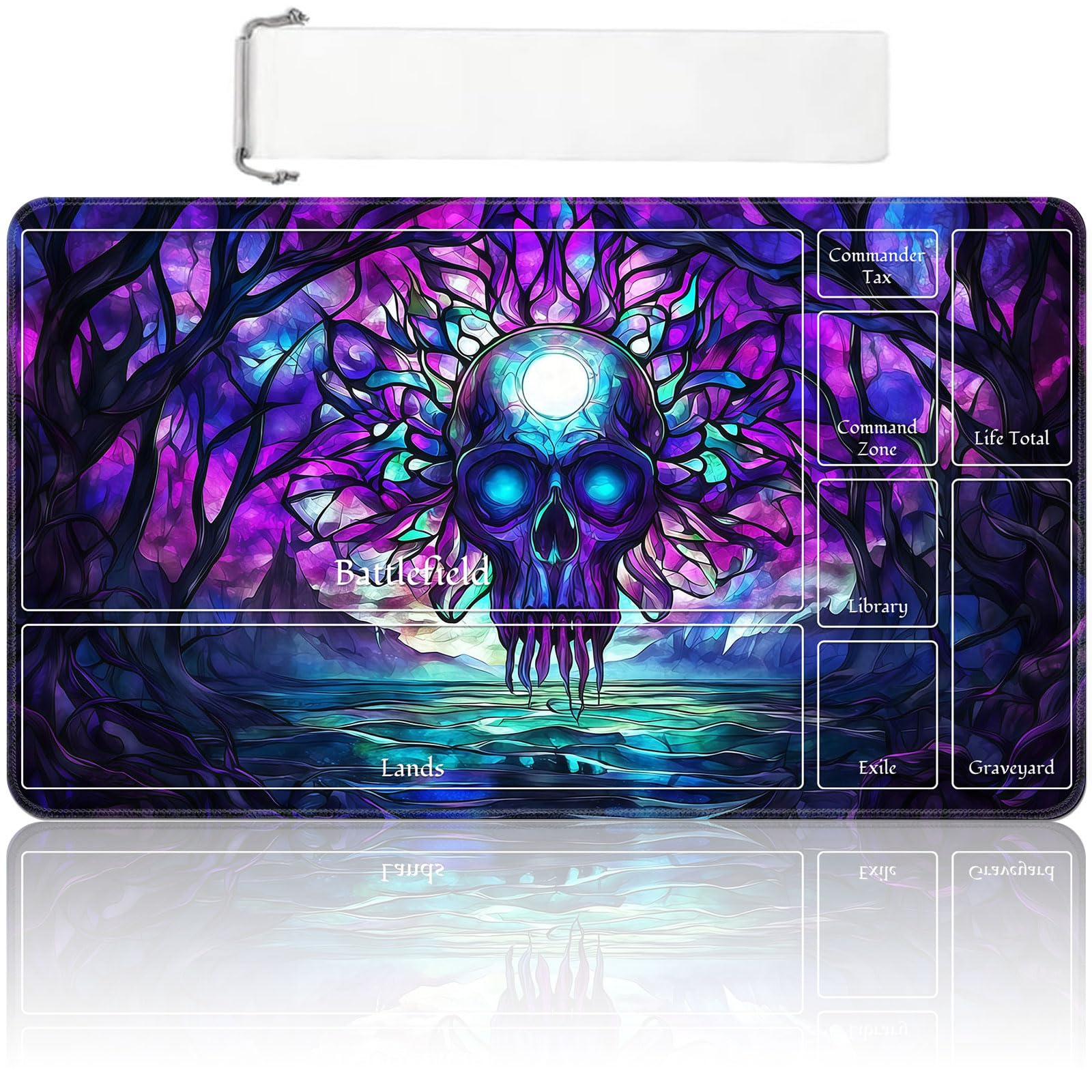 MTG Playmat with Zones 24x14 Inch – Trading Card Game Mat for Magic The Gathering, TCG Playmat with Free Storage Bag, Non-Slip Rubber Base Card Battle Play Mat, Forest Skull