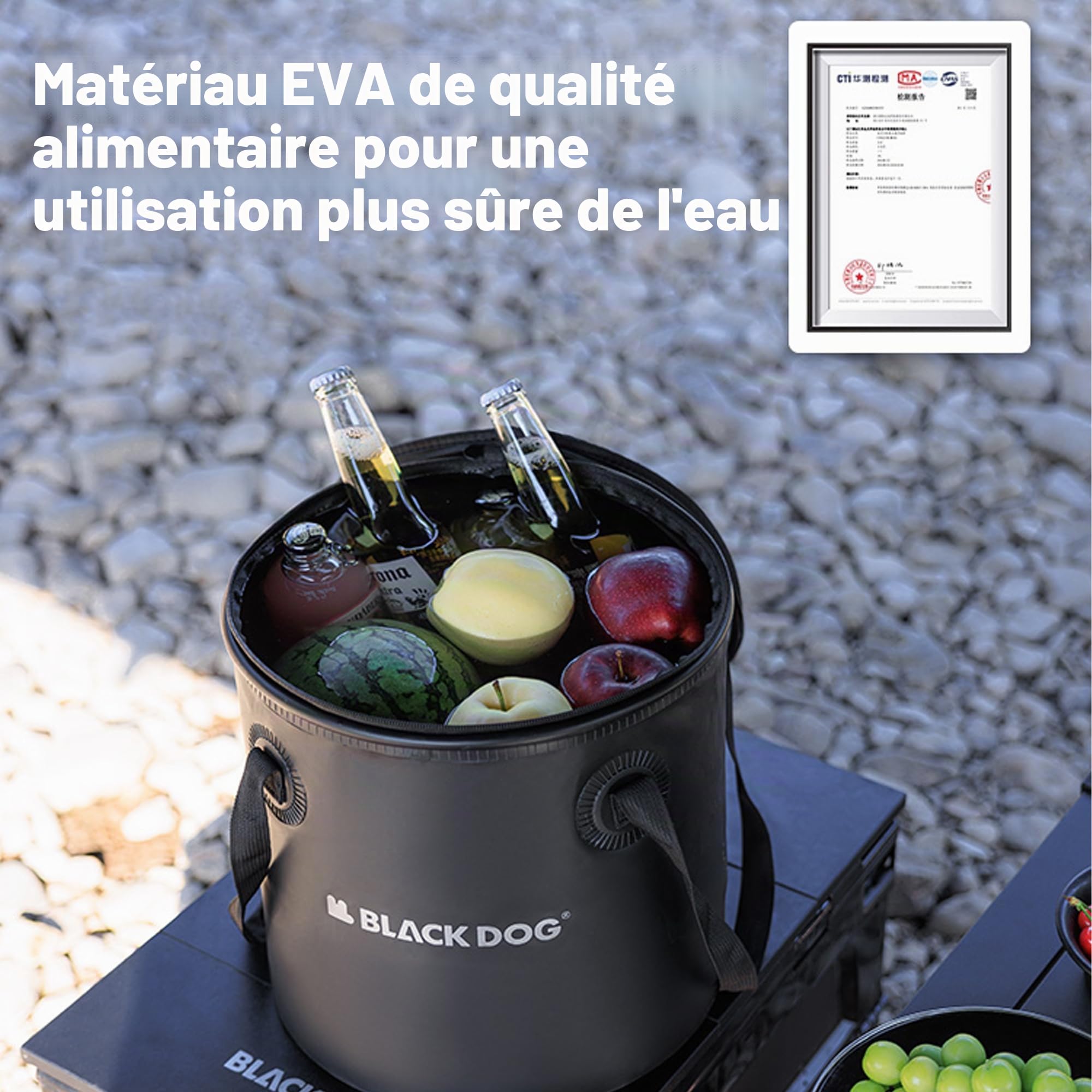 Windhike Blackdog – Seau pliable de camping de 14 litres, récipient d'eau pliable léger avec poignée et couvercle, seau pliable avec valve de sortie pour voyage, camping, randonnée, pêche, EVA