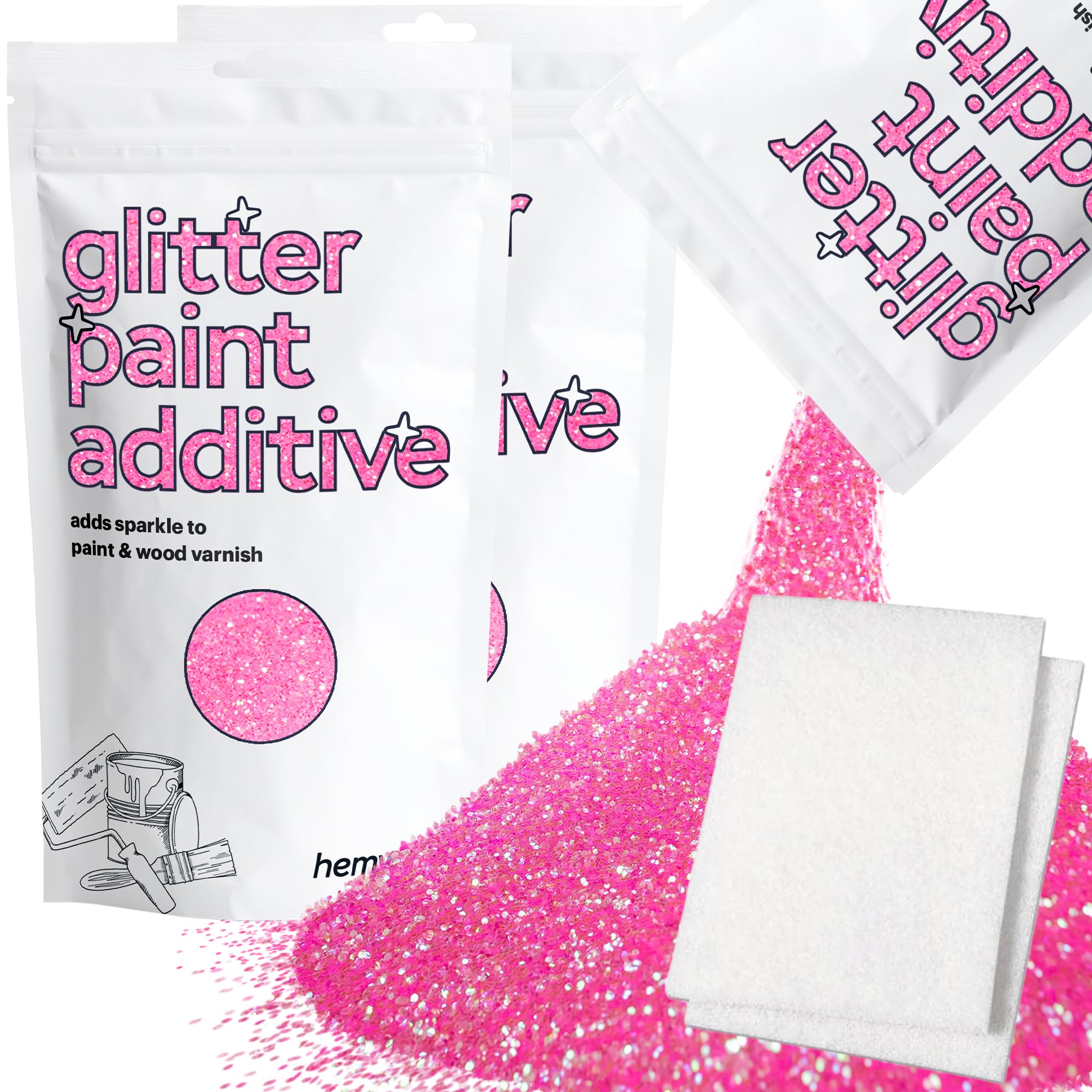 Hemway Baby Pink Iridescent Glitter Paint Additive 200g with 2X Buffing Pads for Adding Sparkle to Paints & Varnish | Paint Walls Sparkly Add to Emulsion, Acrylic or Lacquer Indoor