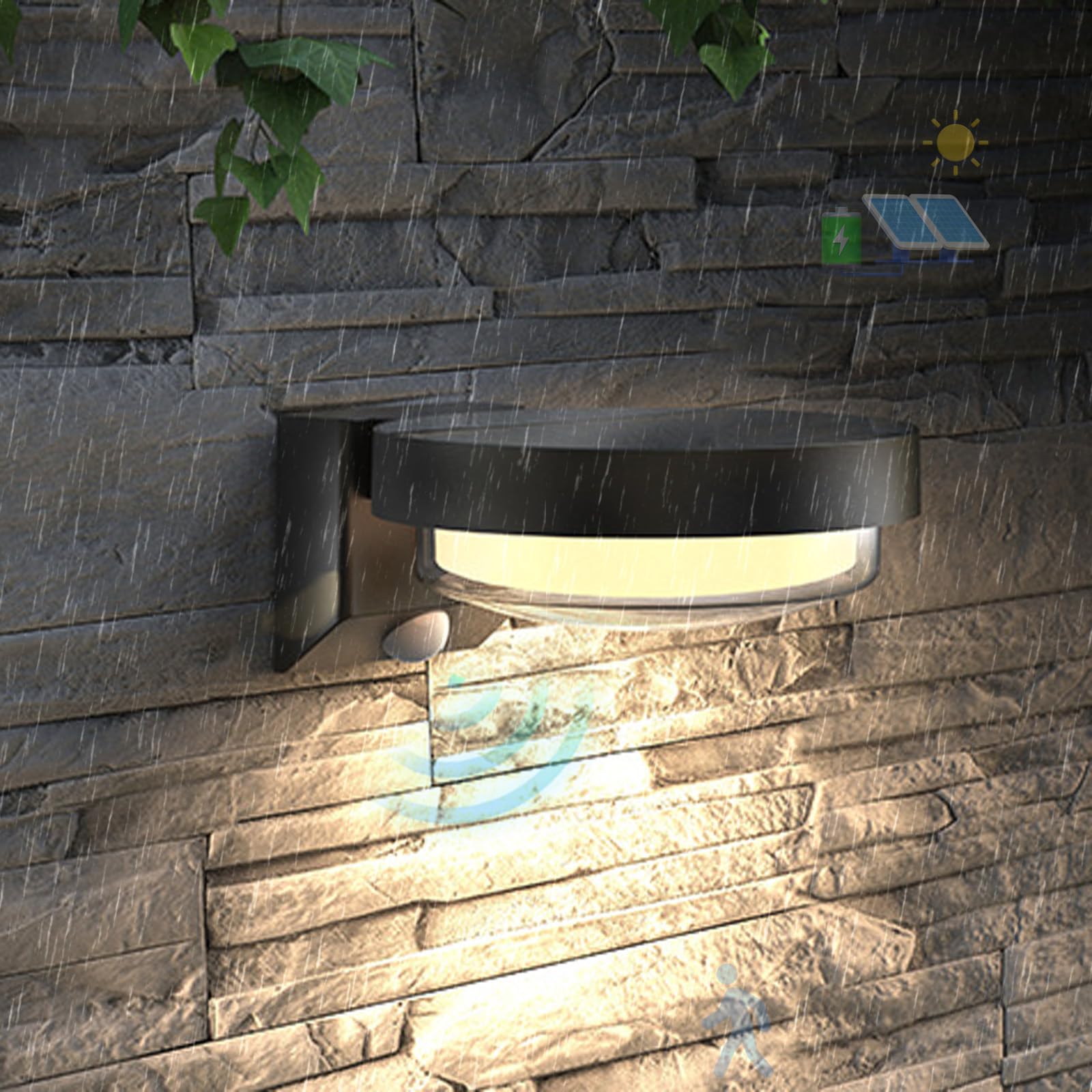 LED Solar Wandlampe Aussen IP65 Wasserdichte Wandleuchte mit Bewegungsmelder Wandbeleuchtung Moderne Dekorative Wandleuchten Schwarze für Garten Balkon Terrasse (Weißes Licht,2 Stück)