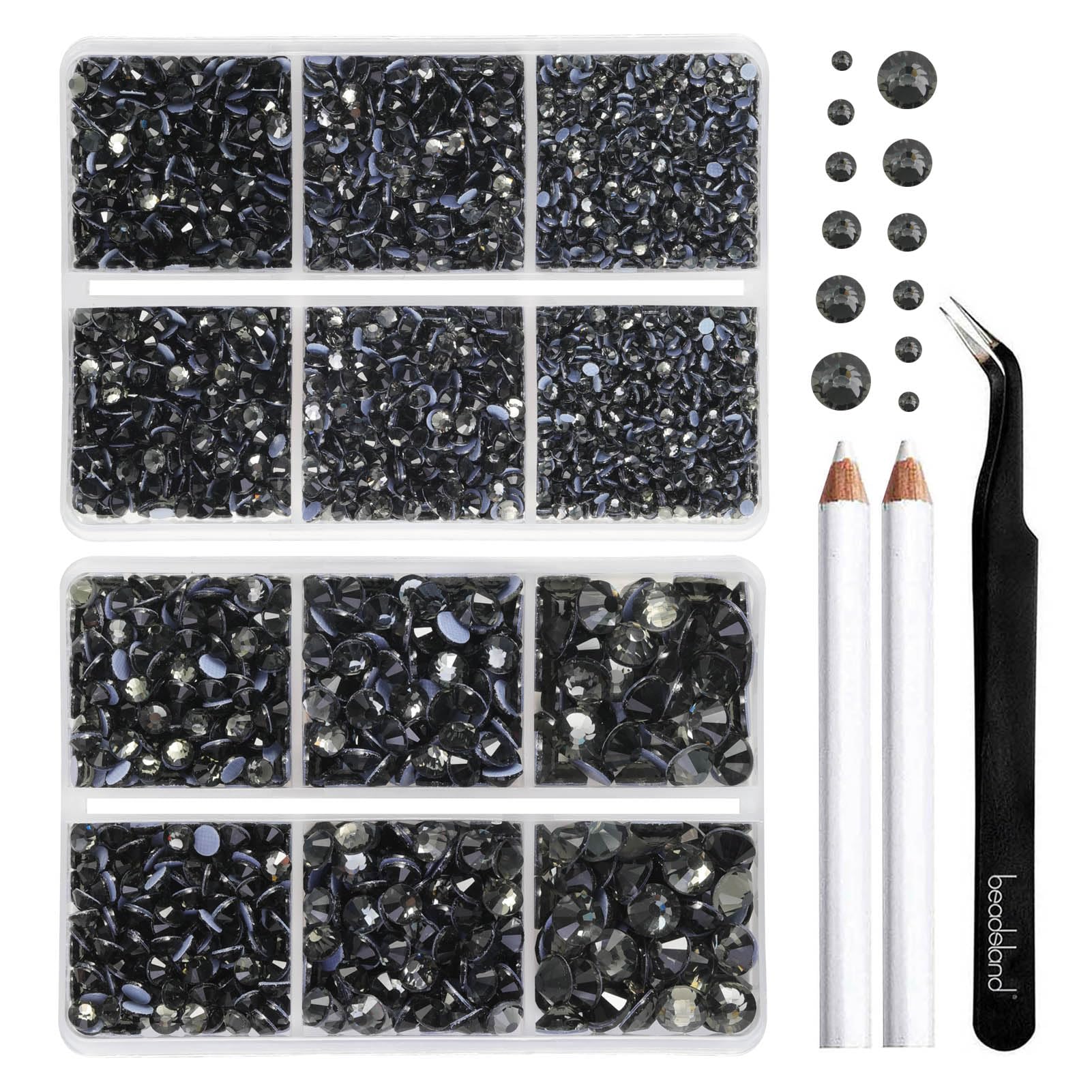 Beadsland Hotfix Rhinestones, Black Diamond, 6080pcs Mixed 5 Sizes