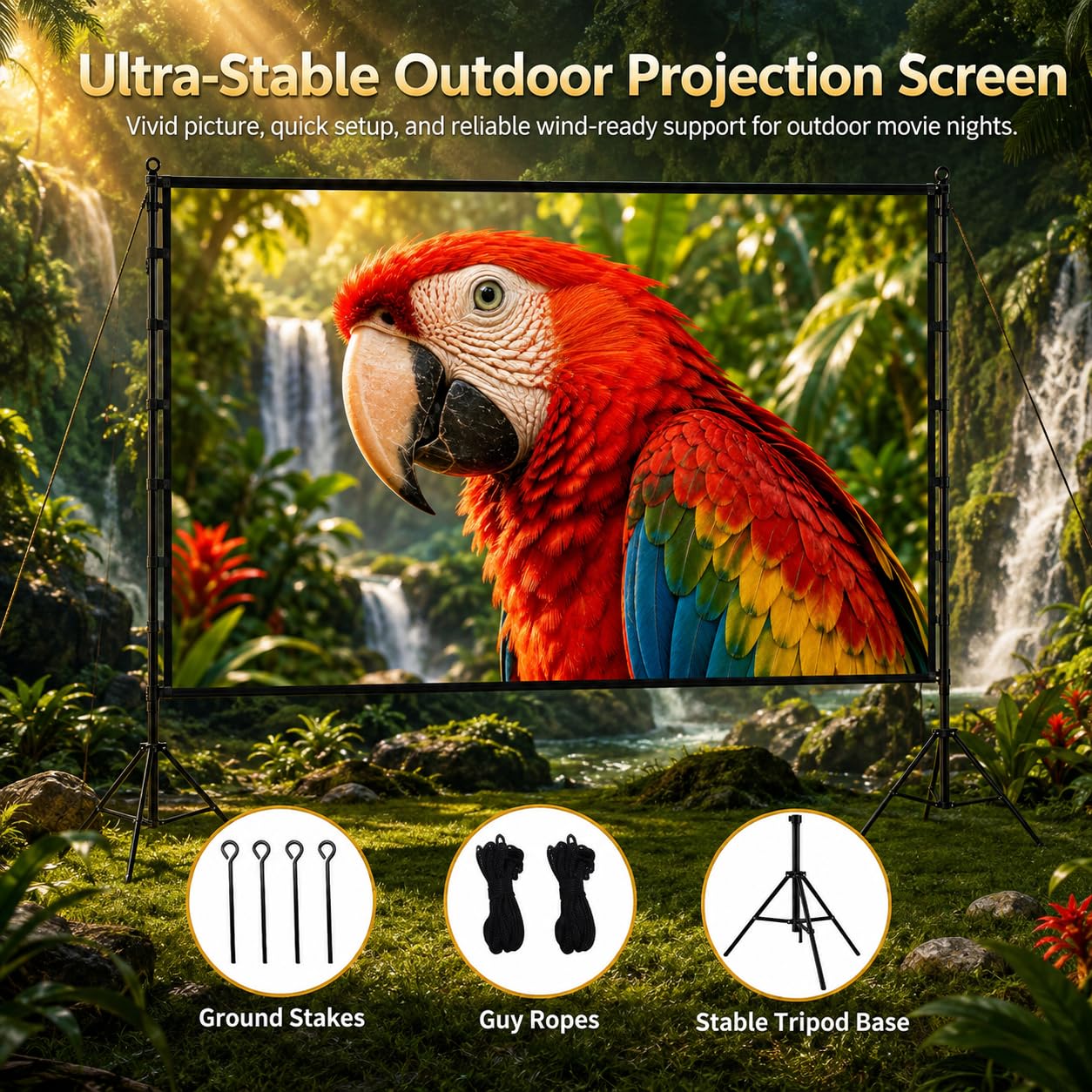 Pantalla Soporte para proyector,Towond Pantalla de proyeccion 120 Pulgadas para Interior y Exterior sin Arrugas 16:9 4K HD Pantalla de proyector de jardín Plegable para Noches de Cine en casa