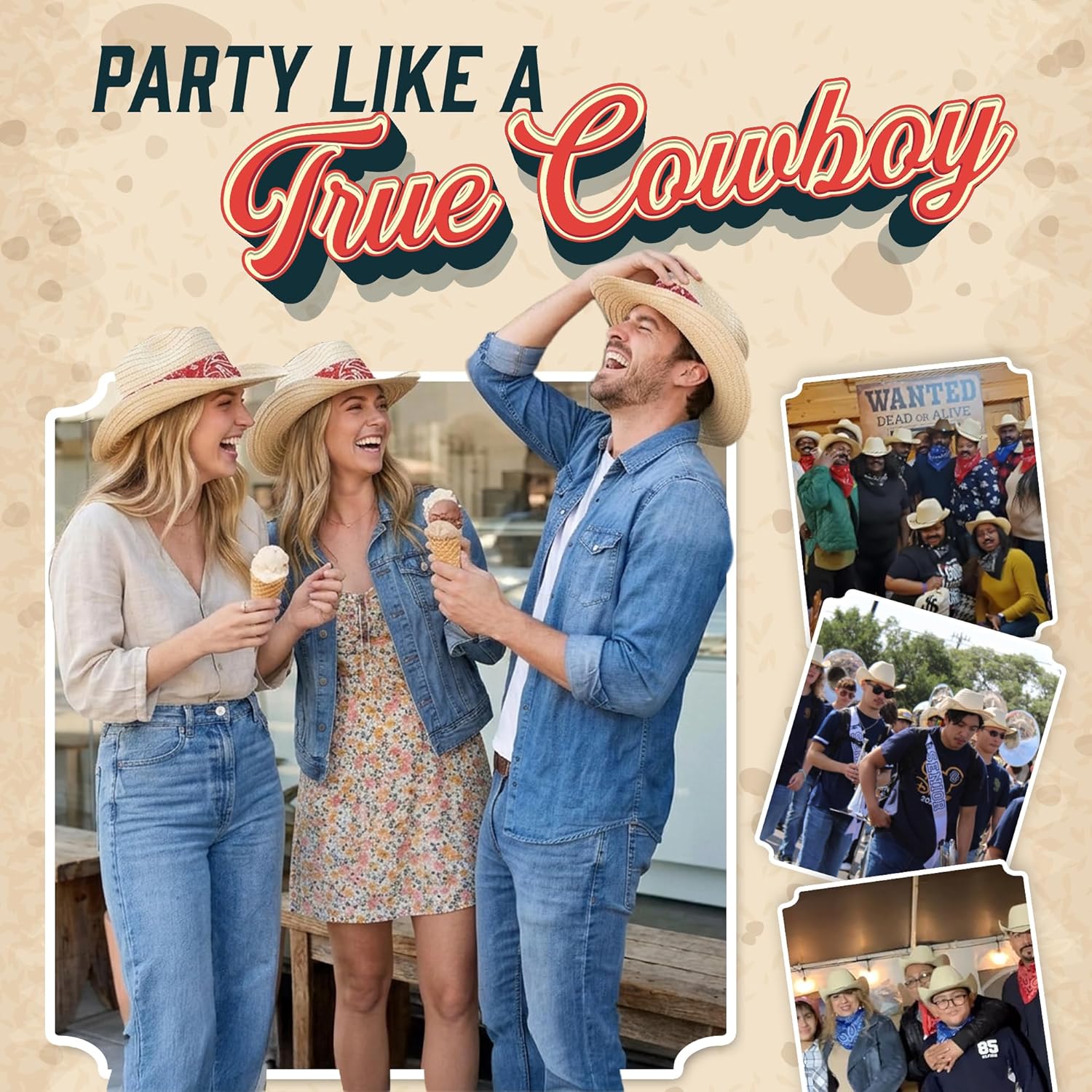 Podzly Straw Cowboy Hats 72 Pack – 24" Circumference Western Style for Men & Women – Bulk Cowboy Hats for Parties, Concerts, Birthdays & Outdoor Events – Cowgirl Hats & Themed Accessories – Red
