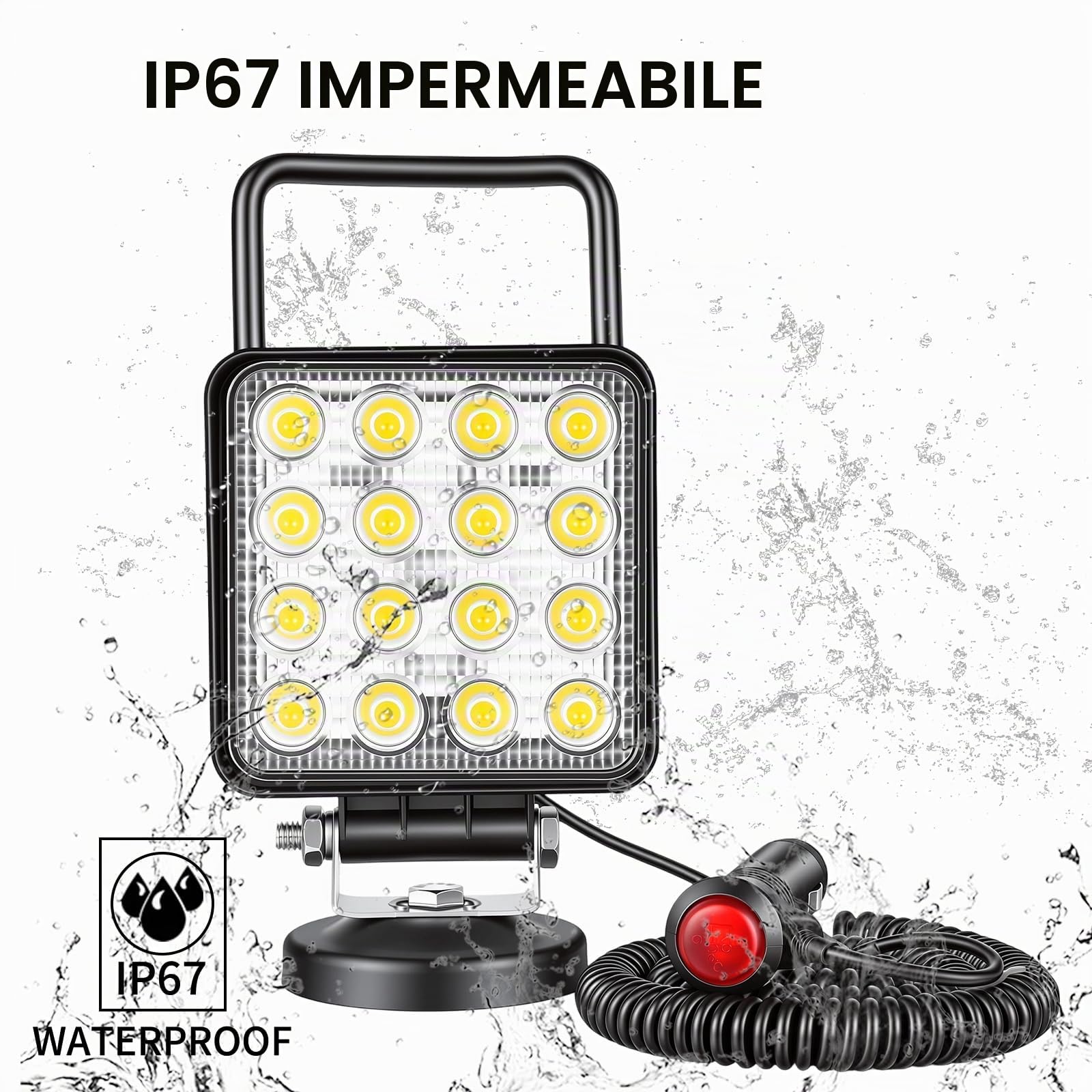 RIGIDON 2x faro da ricerca led, luce da lavoro con magnetica 4 pollici 48W | 12V 24V, cavo 5 metri, interruttore accendisigari, per auto fuoristrada, camion SUV UTE 4x4 barca, floodlight, 6000K bianca