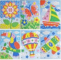 LZHZH Mosaic Sticker Art Kits for Kids 3-8+ - 6 Pack DIY Crafts Sunflower Butterfly Sailboat Woodpecker Hot Air Balloon Airplane Easy Peel Stickers
