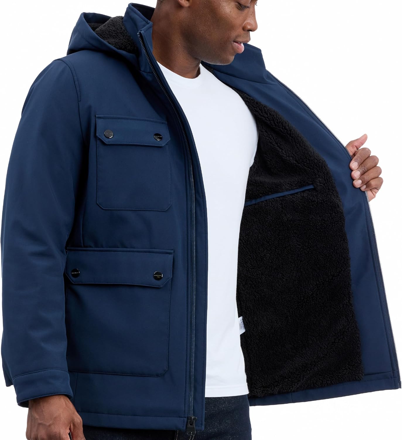 Michael Kors mens Four Pocket Softshell Field Jacket With Faux Sherpa Lining, Wind and Water Resistant - Image 3