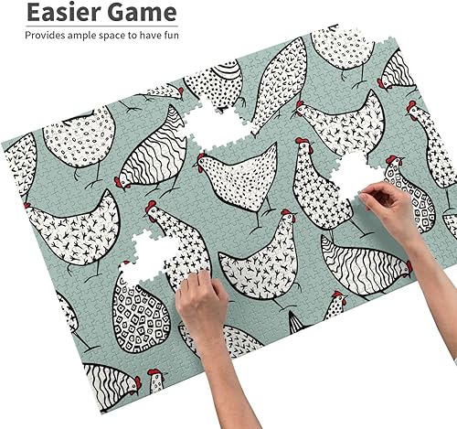 Miniatura 4 de Rompecabezas de 1000 piezas para adultos, piezas familiares que encajan perfectamente entre sí de 27.5 x 19.7 pulgadas, pollos dibujados a mano