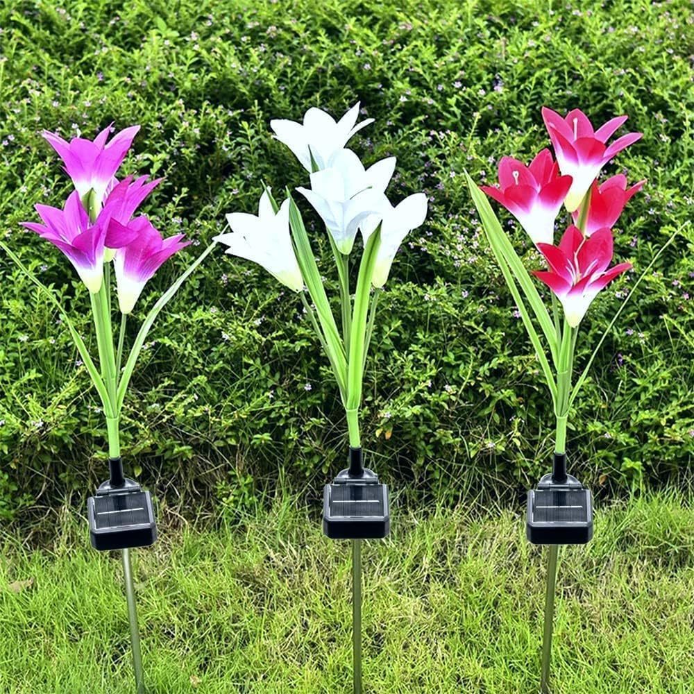 SOLARBABY Solarlampen für Außen Garten,6 Stück Solarleuchten Gartendekoration mit Farbwechselnder LED-Lilie, IP65 Wasserdichte Solarblumenlampen für Garten Rasen Hof Außenbereich