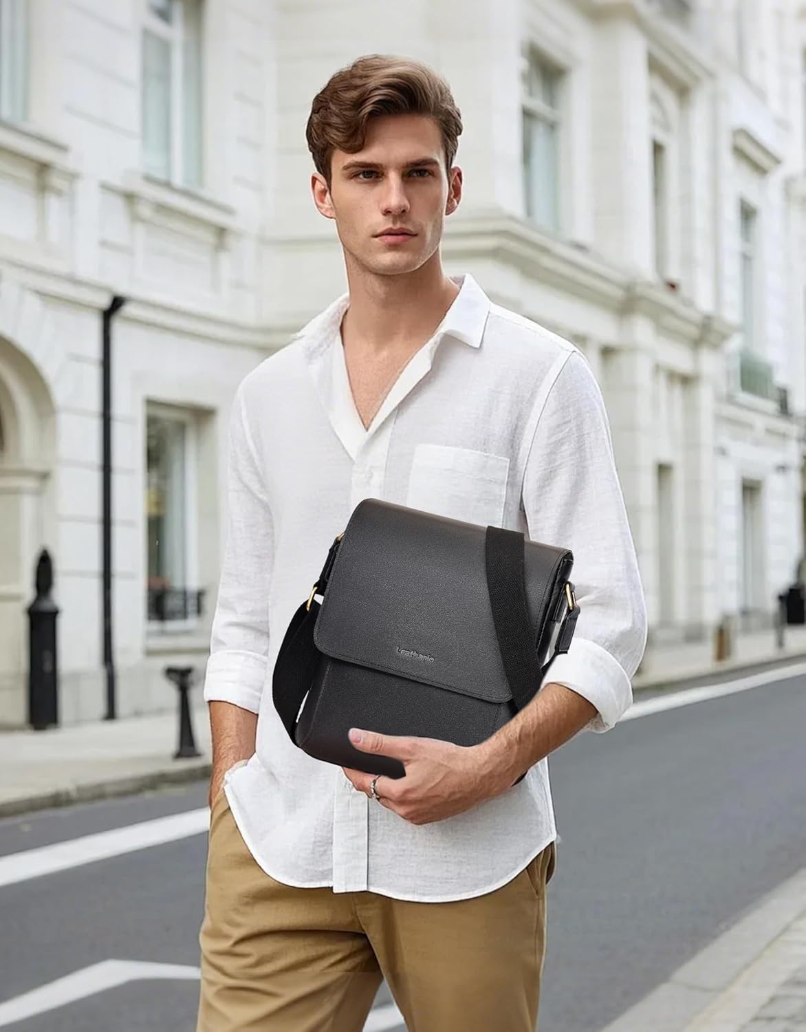 Leathario Crossbody Bag for Men Genuine Leather Small Messenger Shoulder Purse Side Vintage Satchel for Work Business Daily