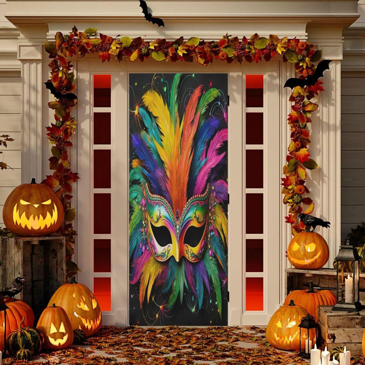 Mardi Gras Door Cover Washable High Elastic Fabric Front Door Cover for Festive Party Home Decor,35x79In