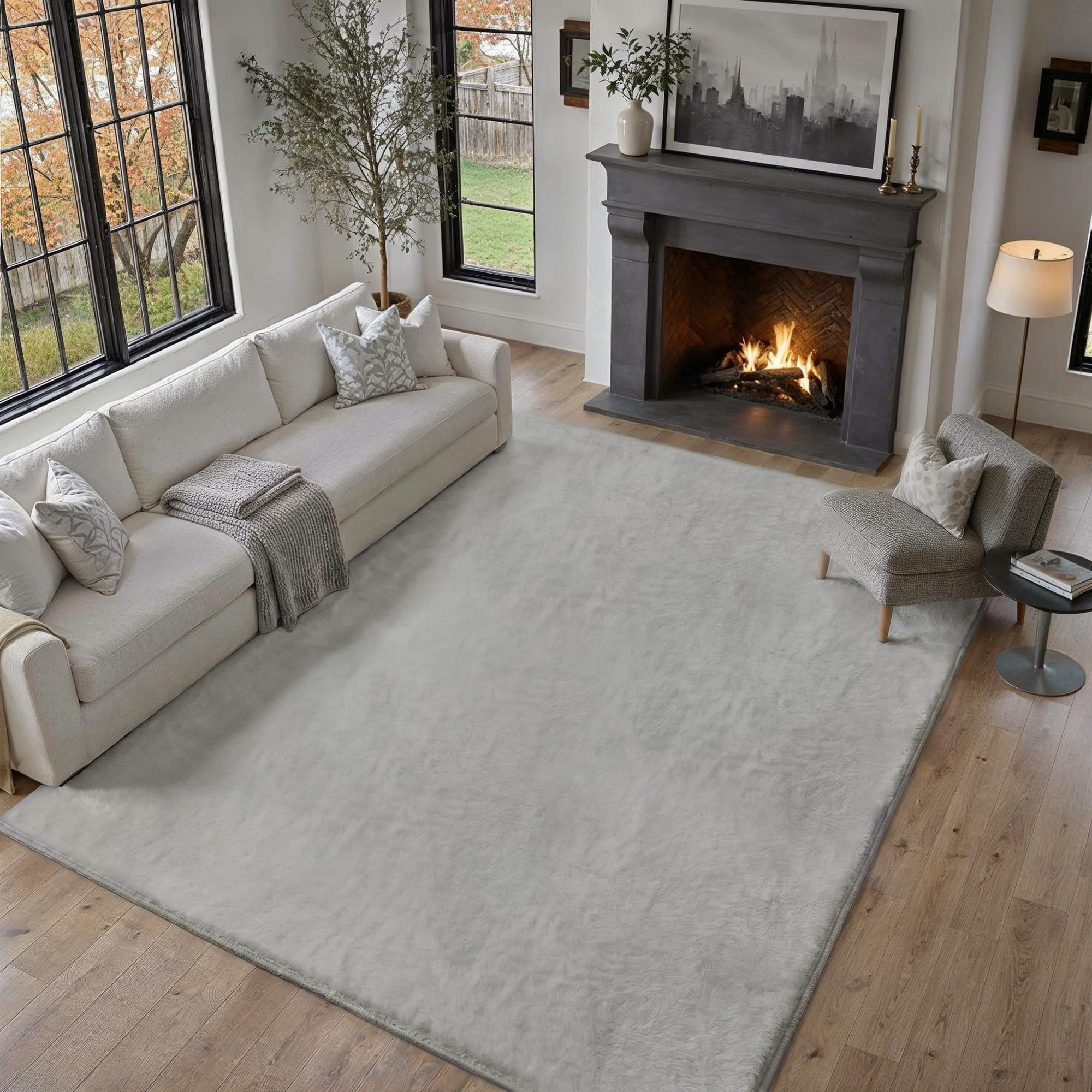 PureCozy Rugs Living Room Grey Rug 180x270cm Large Bedroom Fluffy Washable Carpet Soft Faux Fur Carpets Non Slip Kids Girl Lounge Bedside Nursery Office Modern Low Pile Area Rug