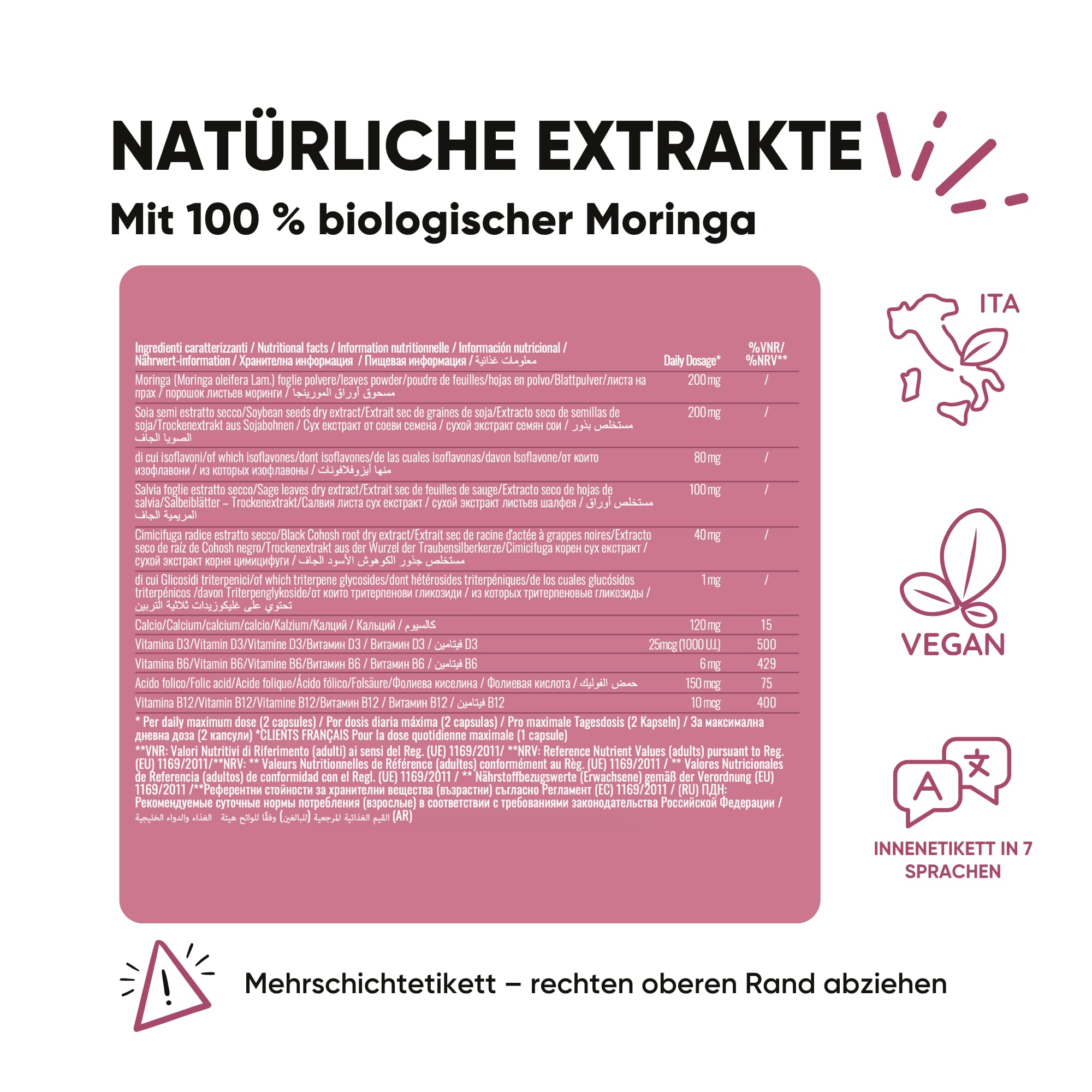 Formel für fortgeschrittene Menopause | Nahrungsergänzungsmittel Cimicifuga Menopause mit natürlichen Östrogenen gegen Hitzewallungen | Bio-Moringa zur Gewichtskontrolle | 60 Kapseln