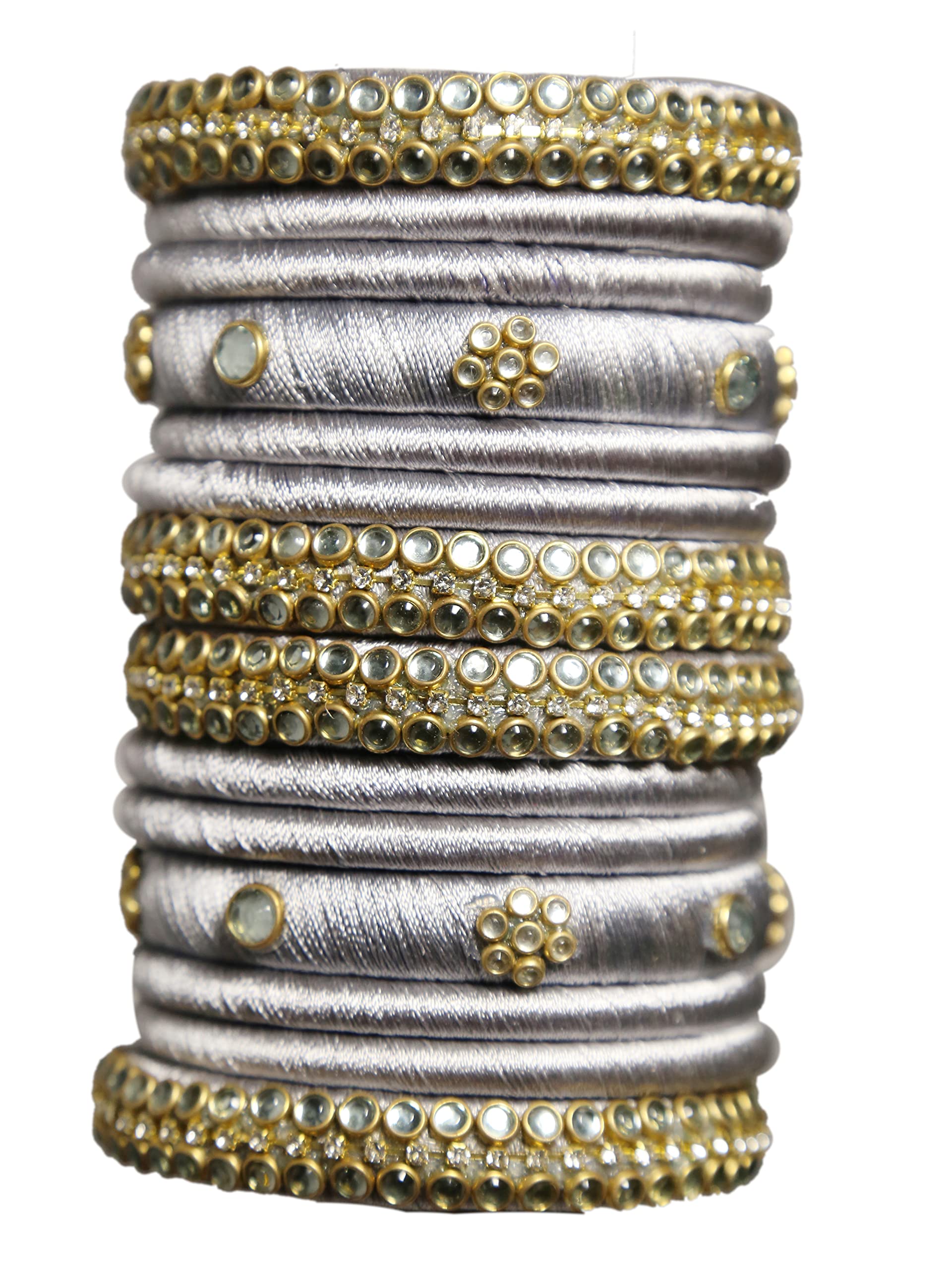 DISHU Womens Handmade Silk Thread Bangles (Grey) - Set of 14 (B09HP2P66Y) Amazon Price History, Amazon Price Tracker