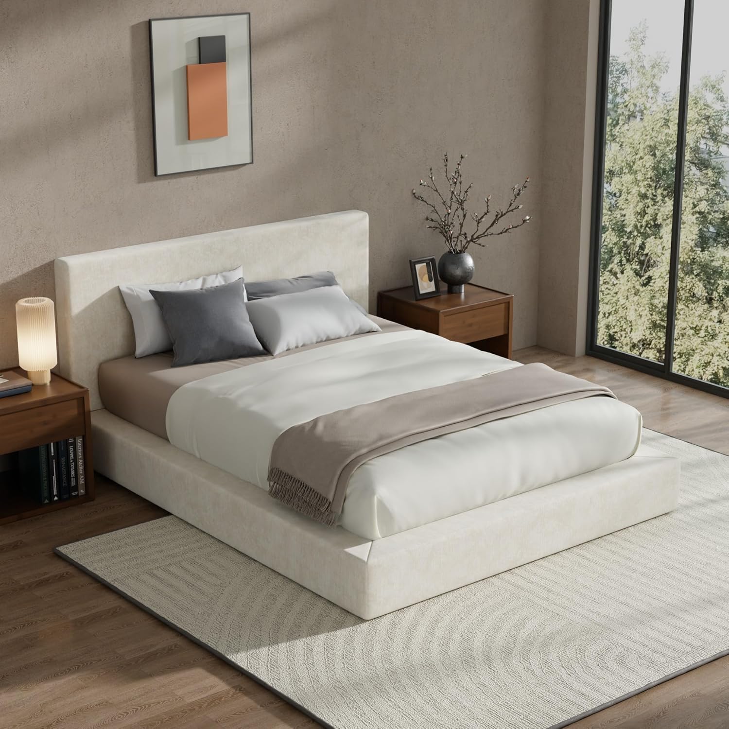 RECCI Cloud Upholstered Queen Bed Frame with Headboard