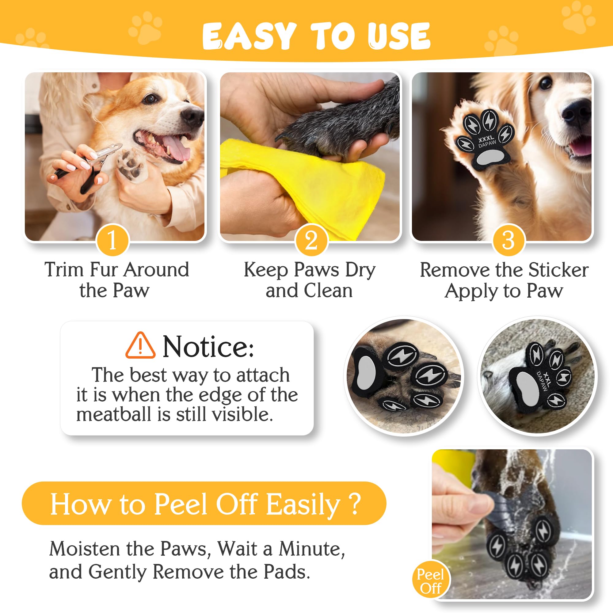 Dapaw Anti-Slip Dog Paw Pads, Paw Grip for Senior Dog on Hardwood & Tile Floors, Protector Pads for Hot Pavement, Paw Stickers for Dogs Feet with Strong Traction (5 Sets, 20 Pcs) M — view 5