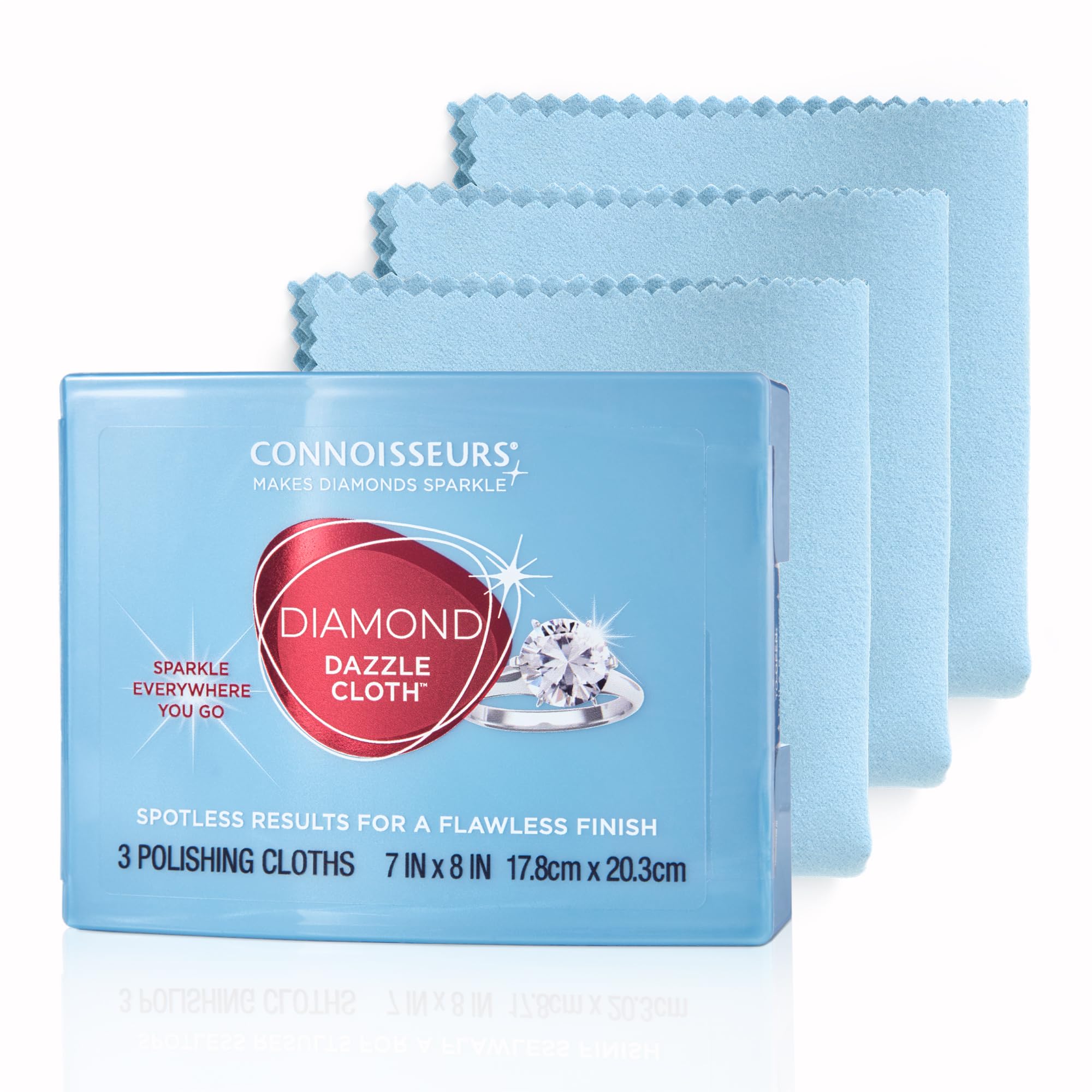 CONNOISSEURS Diamond Dazzle Cloth for Jewelry and Precious Stones - 3 Pack - Ultrasoft Microsuede Jewelry Cleaner Cloth - Includes Travel Case