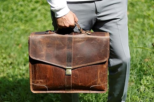 Miniatura 2 de Maletín de cuero genuino para hombre, bolso bandolera para computadora portátil