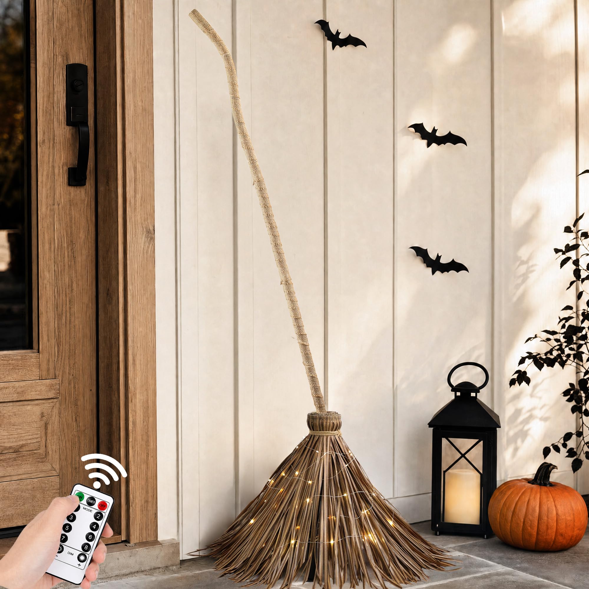 Halloween Decorations – 4.5FT Light Up Witch Broom | Vintage Rustic Farmhouse Fall Decor Indoor Outdoor Front Door Porch Patio Yard Decor