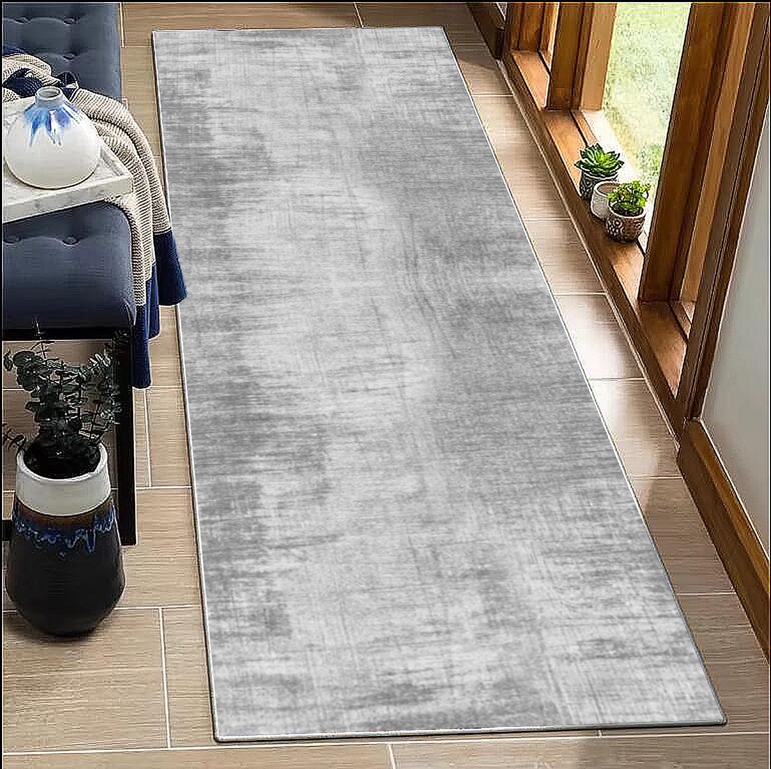 BORKOY Abstract Light gray Hallway Runner Rug 90x500cm – Non-Slip Backing Washable Long Carpet Runner Mat for Kitchen Living Room Bedroom Corridor Entryway Floor Cover — image 1
