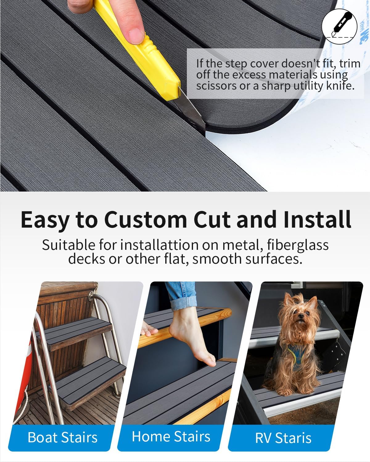 OCEANBROAD EVA Foam RV Step Cover 24''L x 7.5''W 4 Pack with Self Adhesive for Ladders Trailers Truck Campers RV Steps Treads, Dark Gray