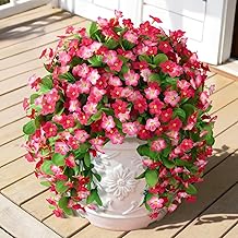 2 Pack Artificial Hanging Flowers, Fake Flowers Hanging Plant Violet Flower, Artificial Faux Silk Spring Flower for Wall Front Door Yard Garden Wedding Outdoor Decoration(Deep Pink)