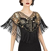 SWEETV Women's 1920s Shawl Wraps,Sequin Beaded Flapper Evening Shawls for women formal/Party/Wedding/Formal/Harlem night