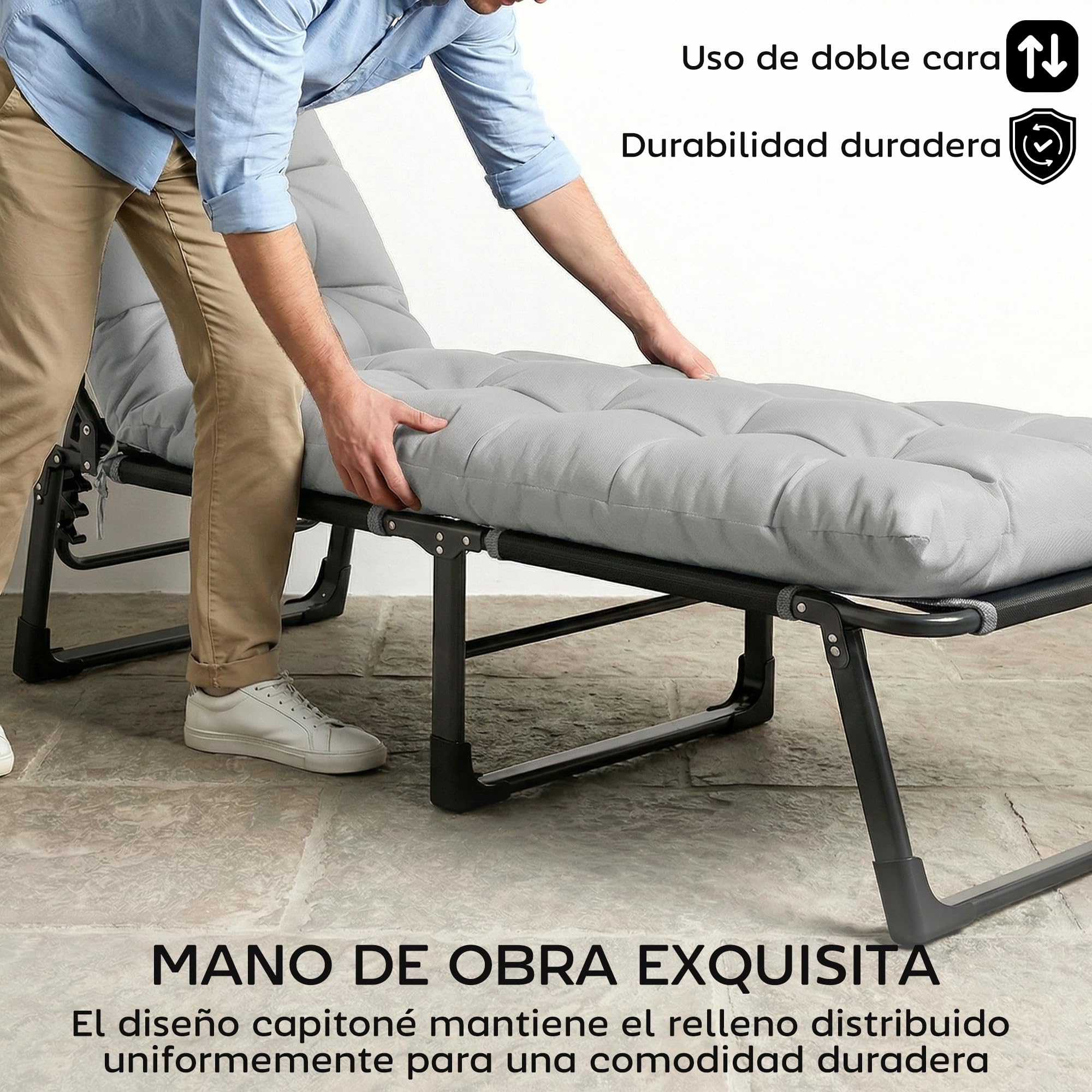 Outsunny Juego de 2 Cojines para Tumbonas, 180x55x8 cm, Cojines para Tumbonas de Exterior Gruesas, UPF30+, Almohadillas de Repuesto para Tumbonas con 4 Cintas, Gris Claro