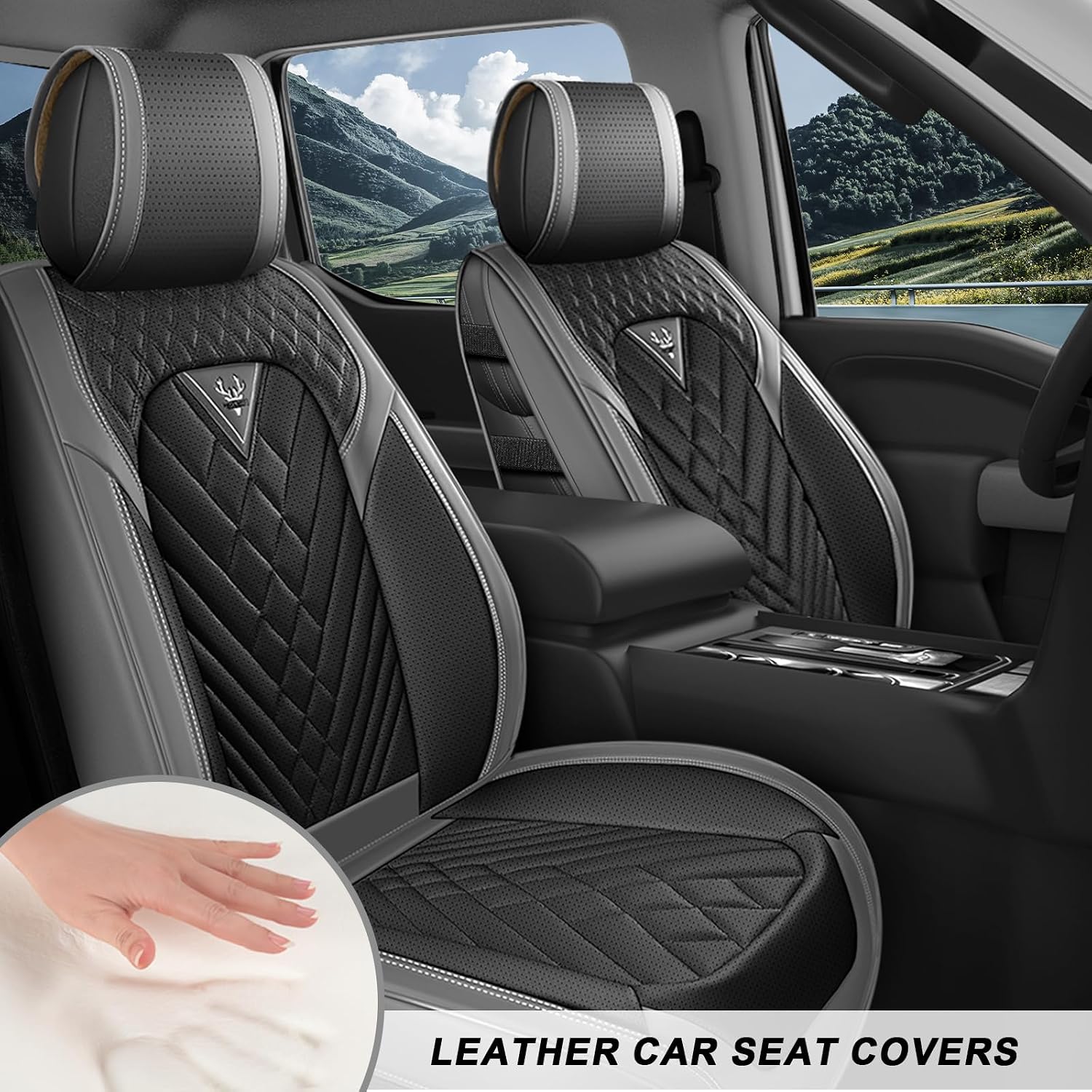 Front Set Car Seat Covers for Ford F150 F250 F350 F450 XL XLT STX Lariat King Ranch Platinum Raptor Waterproof Seat Covers 2009-2026, Anti-Slip Seat Protectors(Standard 2 Seats/Gray Black)