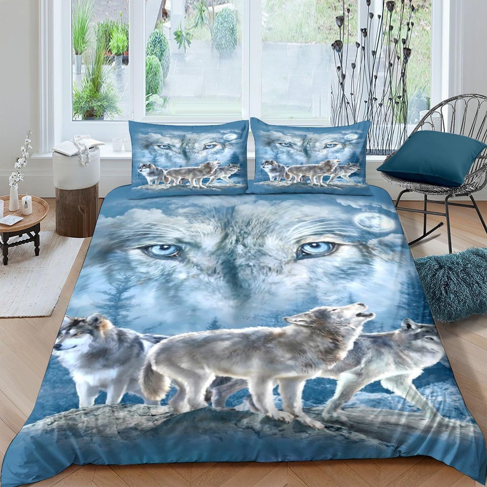 Ctjqhvkz Style-4 3D Printed Wolf Forest Fitted Sheet Microfiber Artistic Animal Bed Cover For Bedroom Living Room Mattress Decor Single（135X200cm）