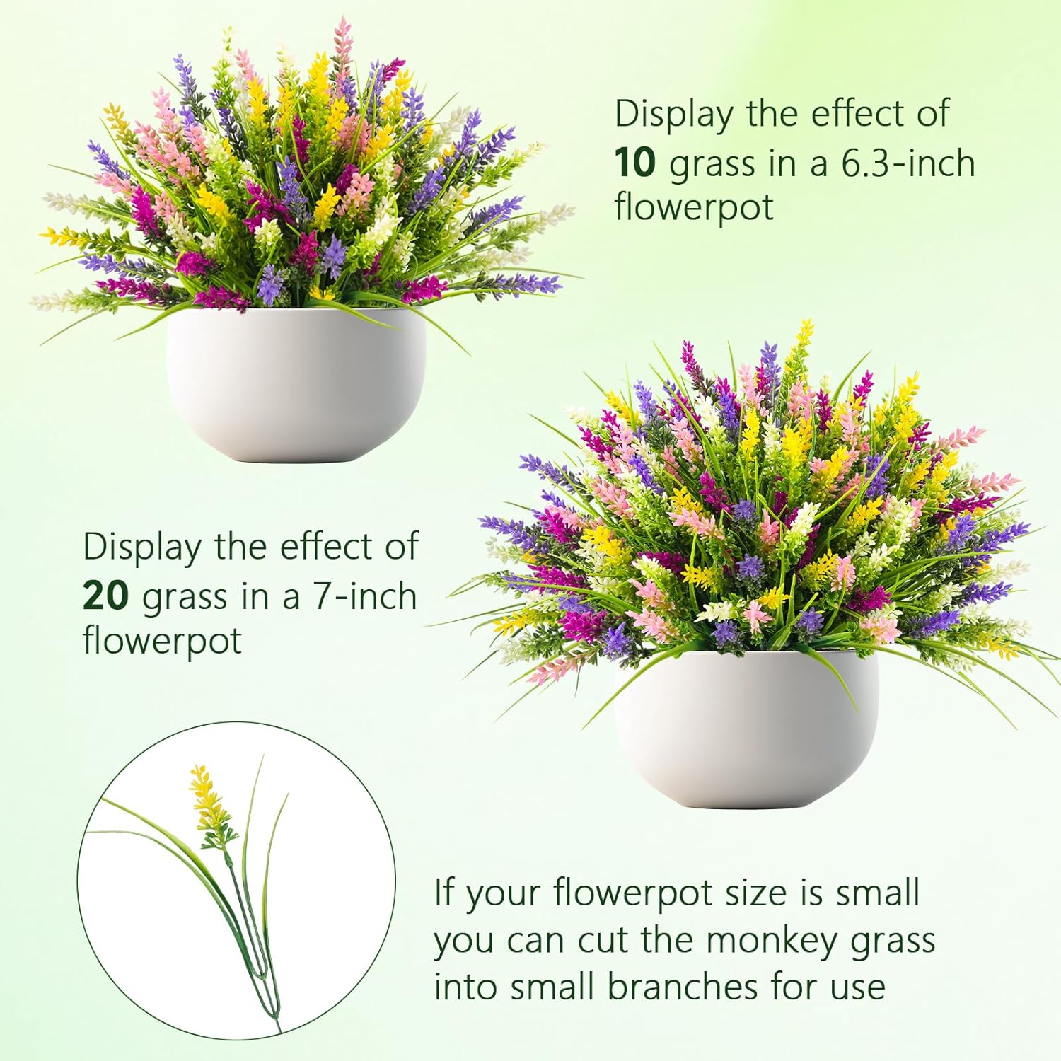 N&T NIETING 20 Bundles Artificial Plants Outdoor Fake Monkey Grass with Flowers for Pot Garden Verandah Decor for Window Garden Office Patio Hanging Planter Pathway Front Porch (Mix Color)