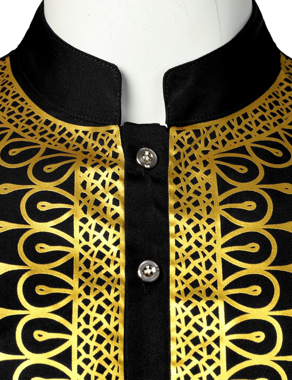 LucMatton Men's African Attire Outfit Gold Foil Print Long Sleeve Shirt and Pant Dashiki Suit 2 Piece Set - Image 5