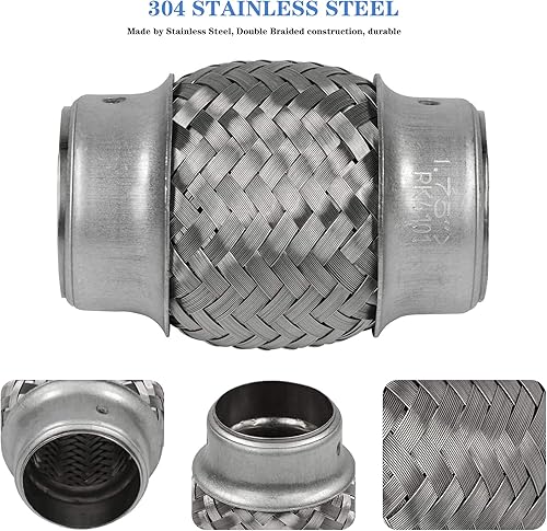 Miniatura 4 de RP Remarkable Power, Paquete de 2 tubos flexibles de escape de entrada de 1.75 pulgadas, tubo de escape flexible de 1.75 pulgadas de diámetro