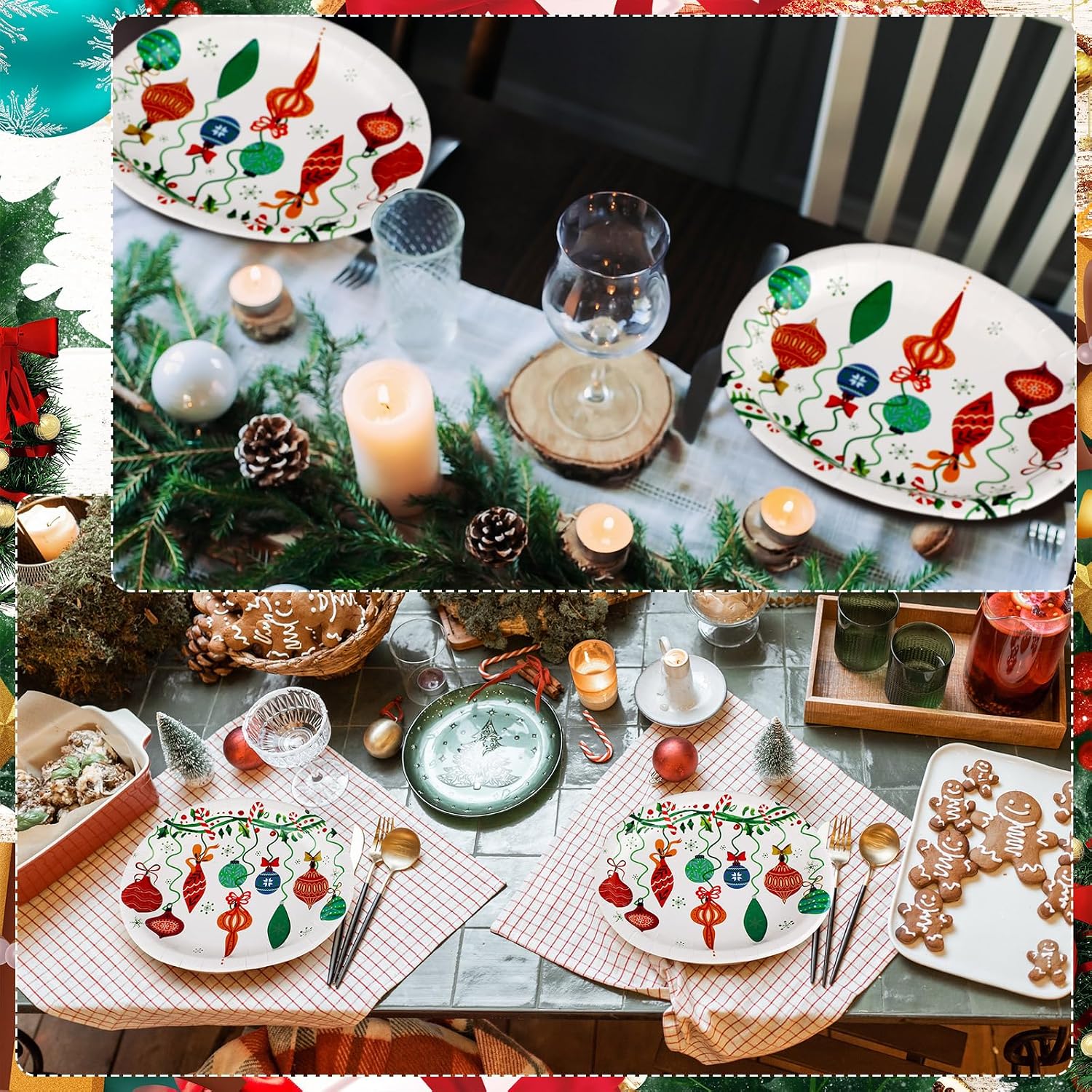 Umigy 100 Pcs Christmas Oval Paper Plates 10" x 12" Xmas Disposable Plates Large Oval Plate Party Supplies Candy Ornament Tableware for Dinner Kitchen Party Decorations