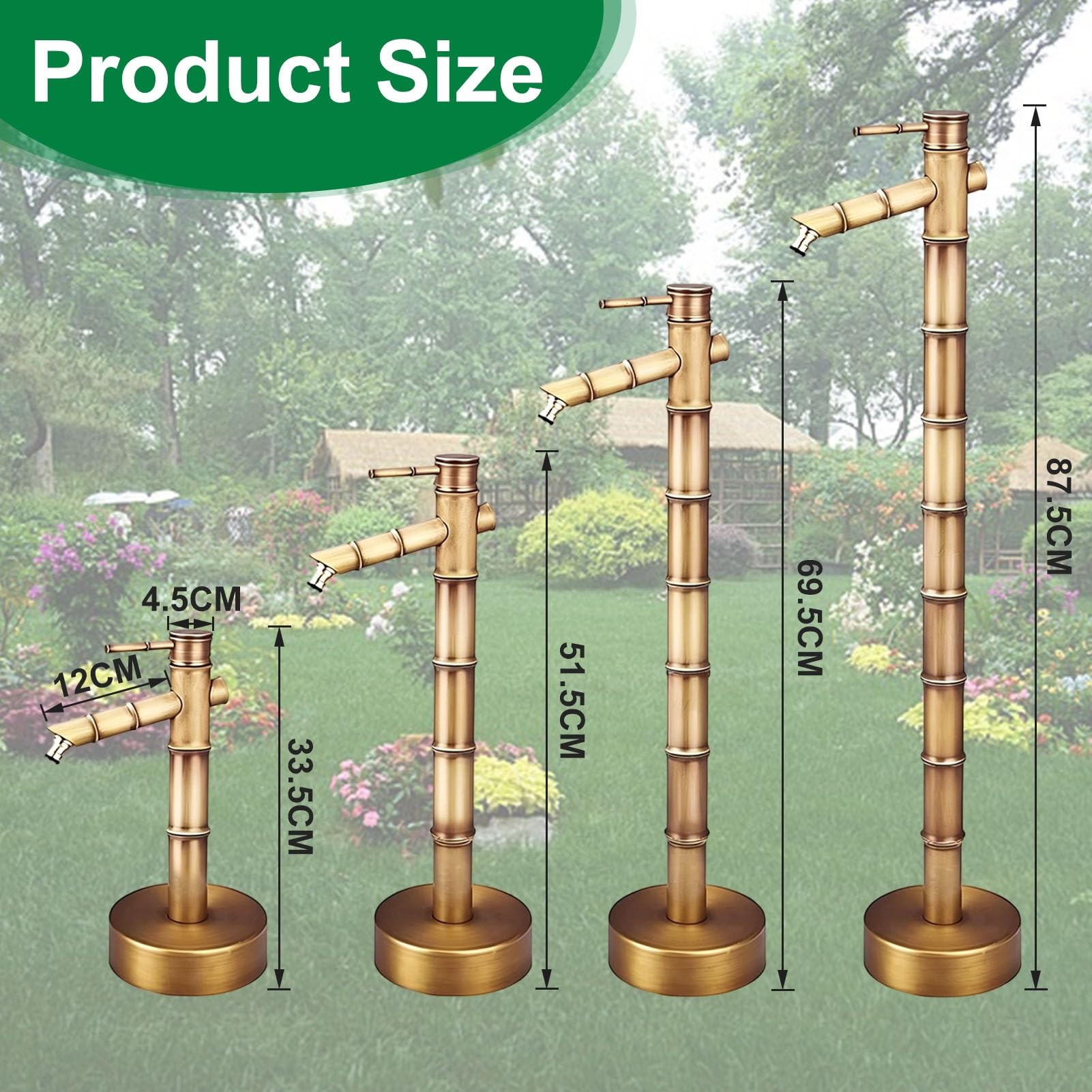 Grifo individual para hidrante, tubo vertical de cobre, grifo para exteriores, grifo de jardín independiente, poste de agua, columna de agua vertical, grifo de pedestal interior(33.5cm,Bottom inlet)
