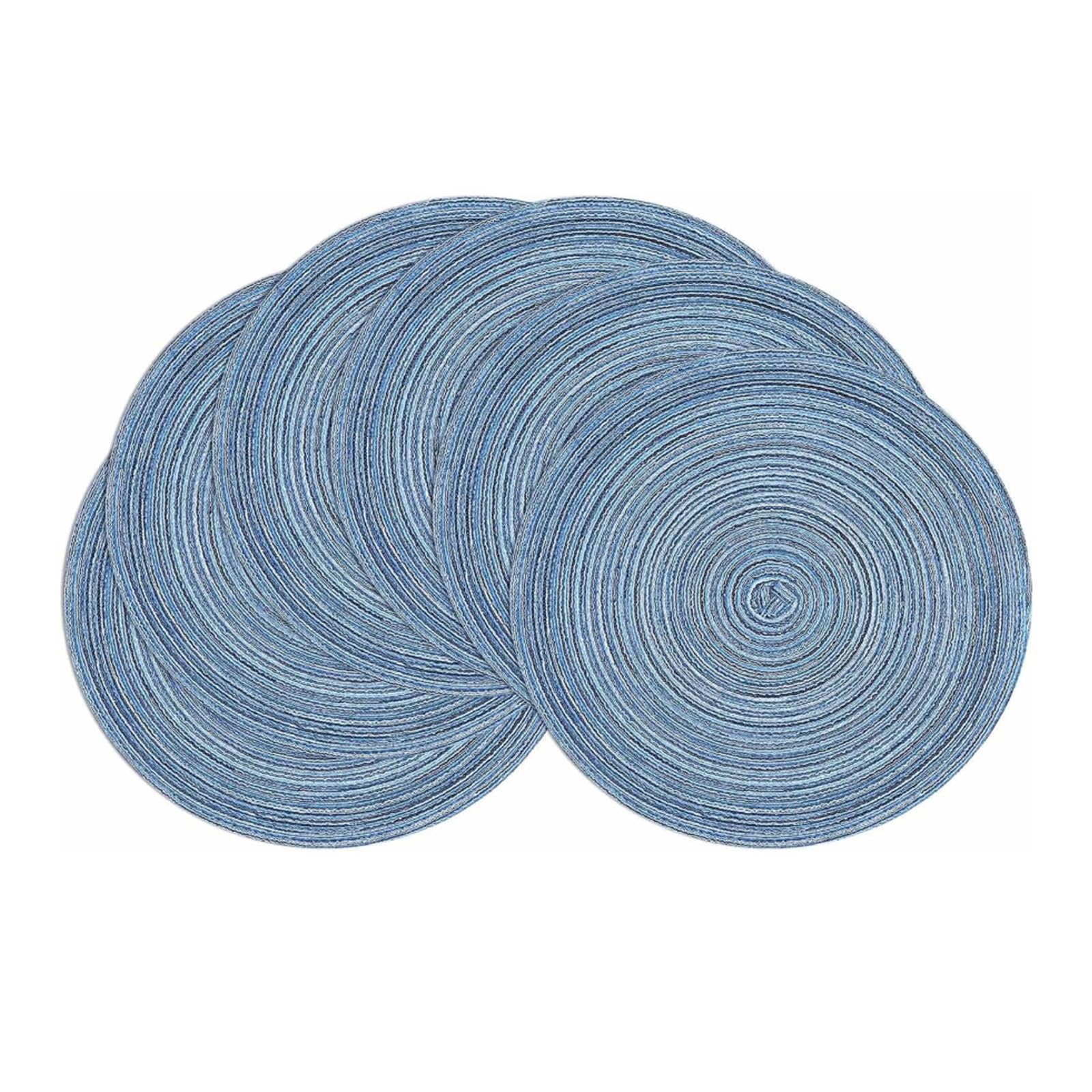 Woven Round Placemats Set of 6,Table Mats Washable Dining Table Place Mats， Heat Insulation Braided Dinner Table Mats Dining Table Place Mats for Kitchen Hotel Wedding Party (Blue)