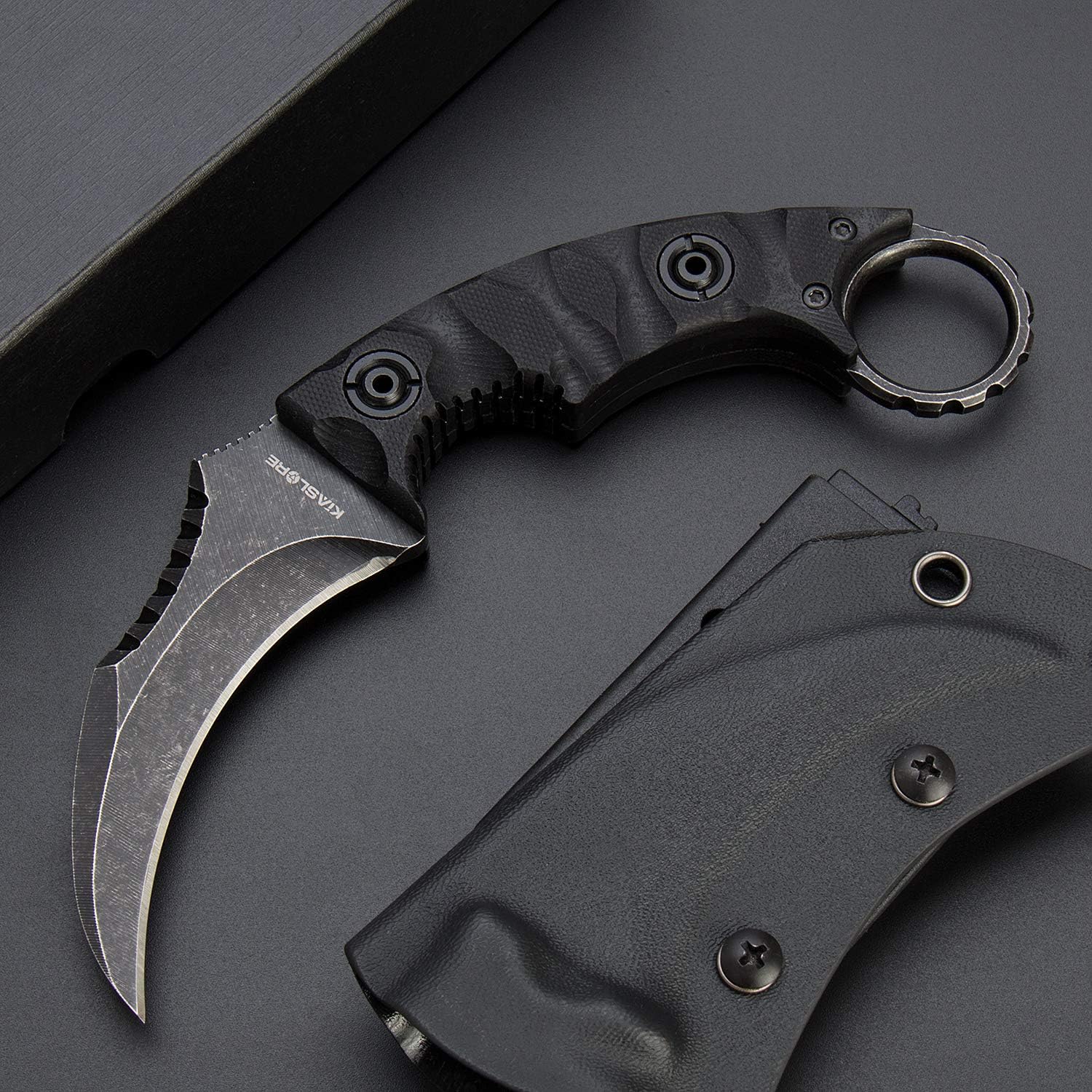 1911K Tactical Knife Fixed Blade Teeth Knife D2 Curved Blade & G10 Handle for Outdoor Survival, Camping, Bushcraft and Hunting, with Sheath - Image 2