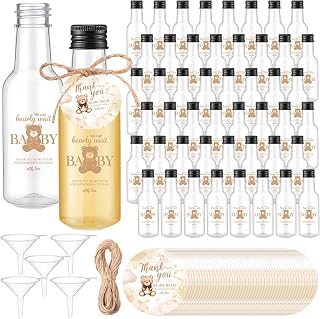 50 Sets Bear Baby Shower Favors for Guests 1.7oz/50ml Mini Liquor Bottles and Thank You Cards Funnels Plastic Empty Shot Bottles for Juice Alcohol Baby Shower Gender Reveal Party Gifts