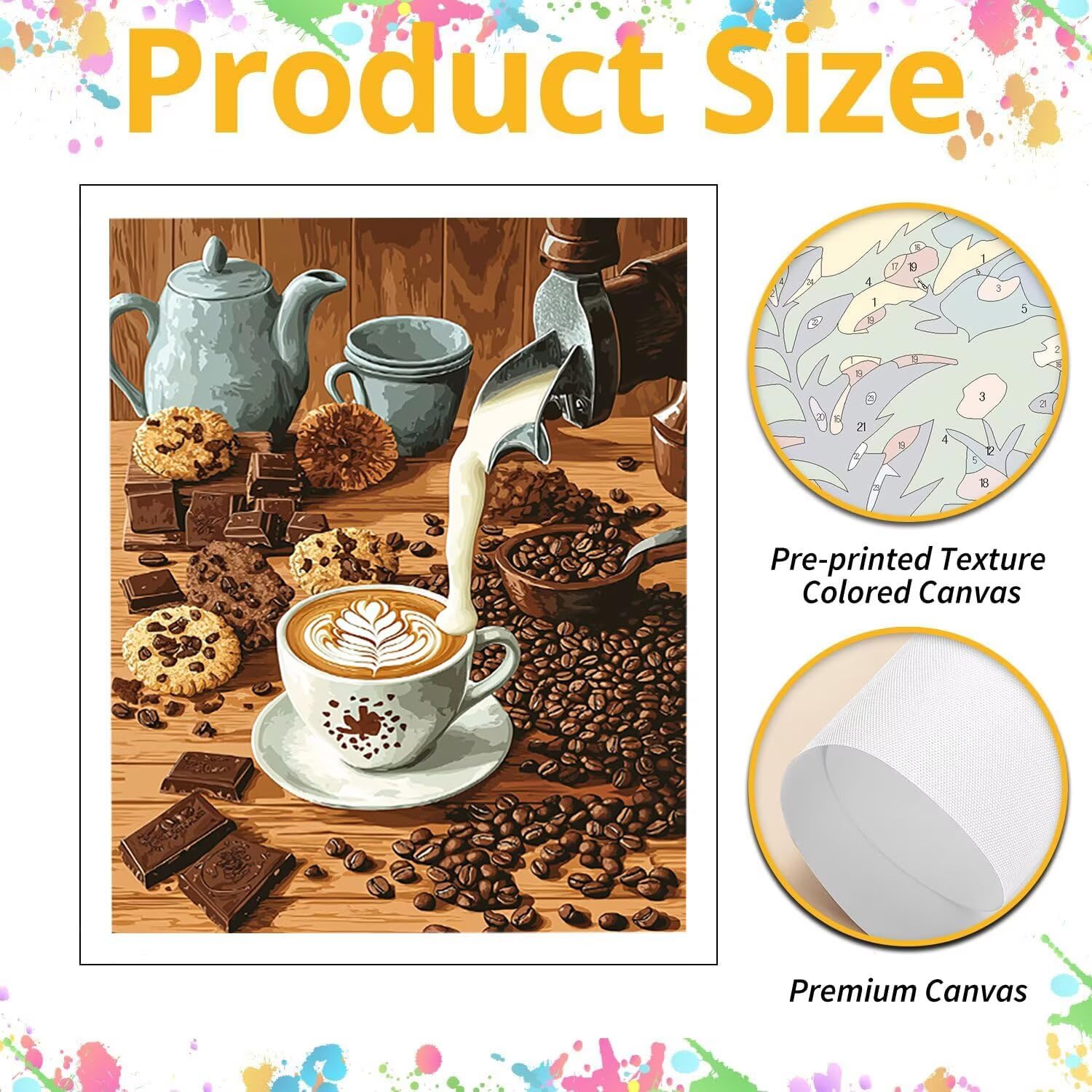 Caffè e chicchi di caffè Dipingere con i Numeri per Adulti, 70x90cm a-524 | Paint by Numbers Kit con Pennelli e Acrilico Pigmento, Fai da te Olio La Pittura di Numeri Kit, Decora la Casa, senza Cornice