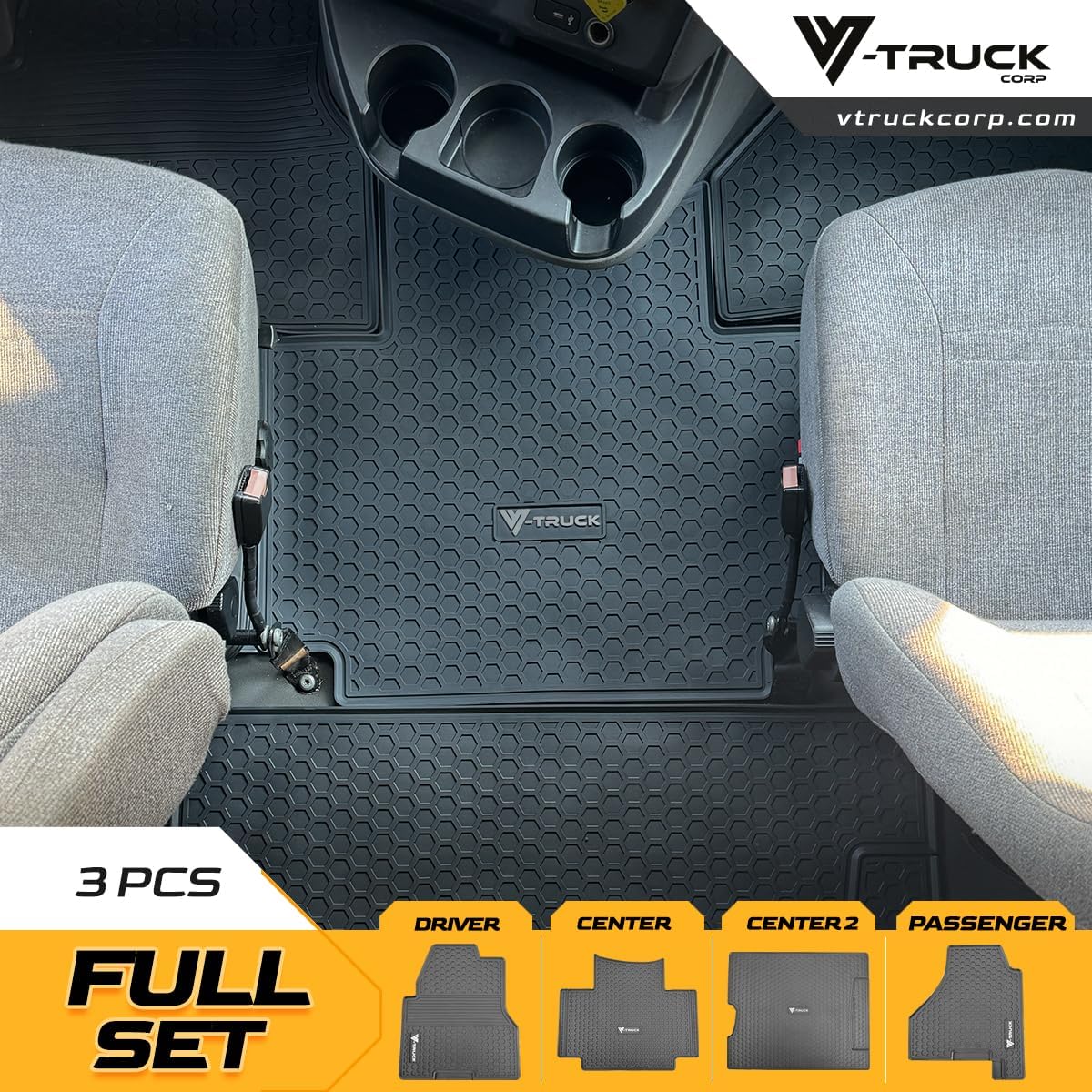 Rubber Floor Mat Set Compatible with International LT 625 (2017–Present) – Heavy-Duty All-Weather Cab Floor Mats, Non-Slip, Easy to Clean, Full Interior Protection