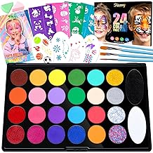 Fenmay Face Painting Kit for Kids, Non-Toxic and Hypoallergenic Face Paint Makeup Kit| with Stencils, Book, Easy to Use and Safe for Kids, Fun for Halloween, Birthday Party, School Event