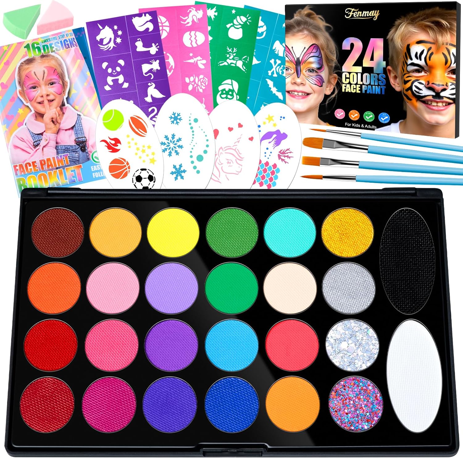 Face Painting Kit for Kids, Non-Toxic and Hypoallergenic Face Paint Makeup Kit| with Stencils, Book, Easy to Use and Safe for Kids, Fun for Halloween, Birthday Party, School Event Face Painting Kit for Kids, Non-Toxic and Hypoallergenic Face Paint Makeup Kit| with Stencils, Book, Easy to Use and Safe for Kids, Fun for Halloween, Birthday Party, School Event