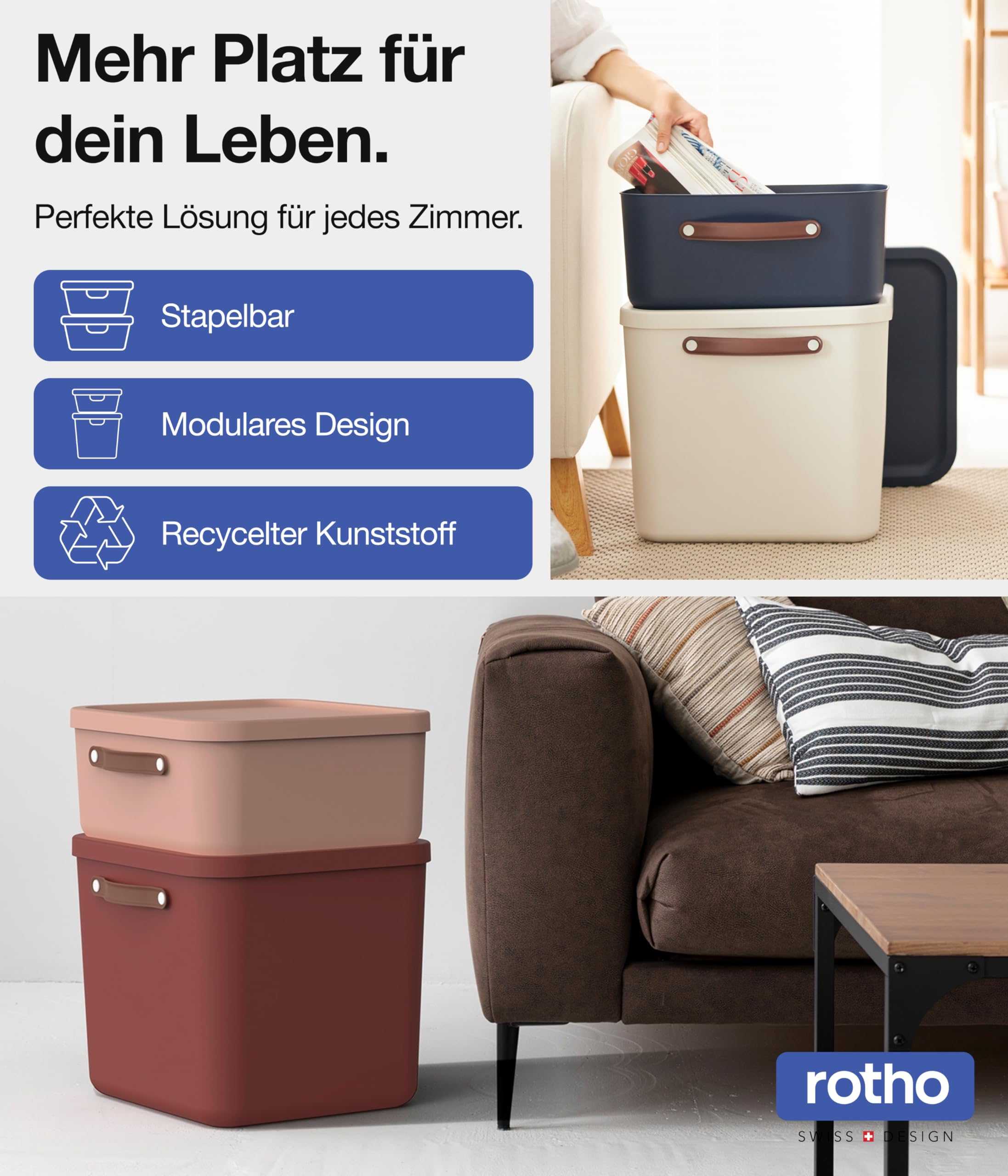 Rotho Maloja 4er-Set Aufbewahrungsbox mit Deckel 20l, Kunststoff, weiss, 20 (39.5 x 38.0 x 17.7 cm)