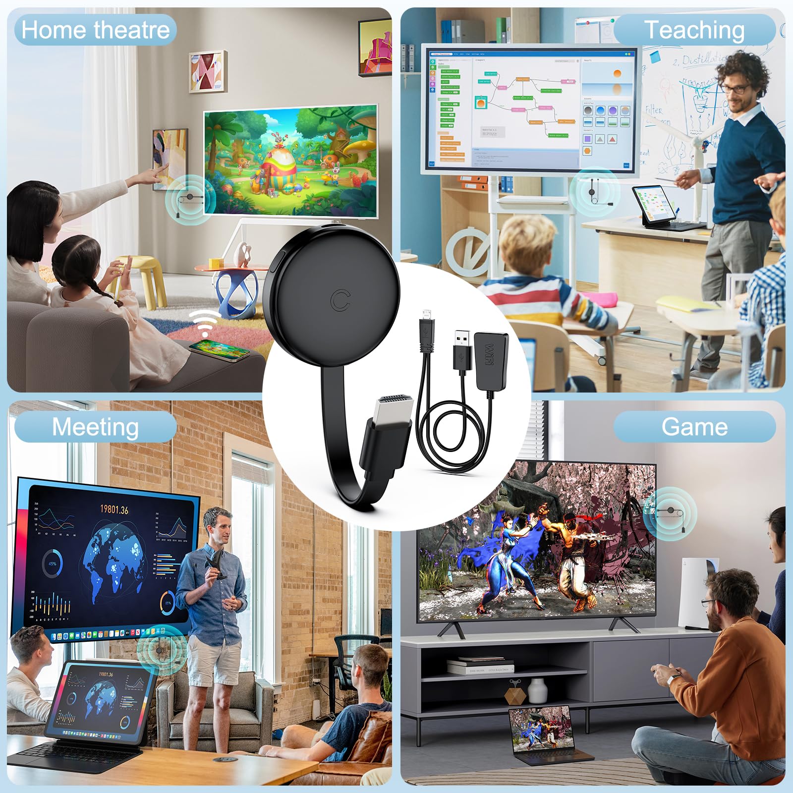 Miracast Wireless HDMI Dongle Adapter, Receptor Screen Mirroring para iOS/Android/Windows/macOS/Laptop/Tablet a TV/Monitor/Proyector, HDMI Extender Compatible con AirPlay, Miracast, DLNA — view 7