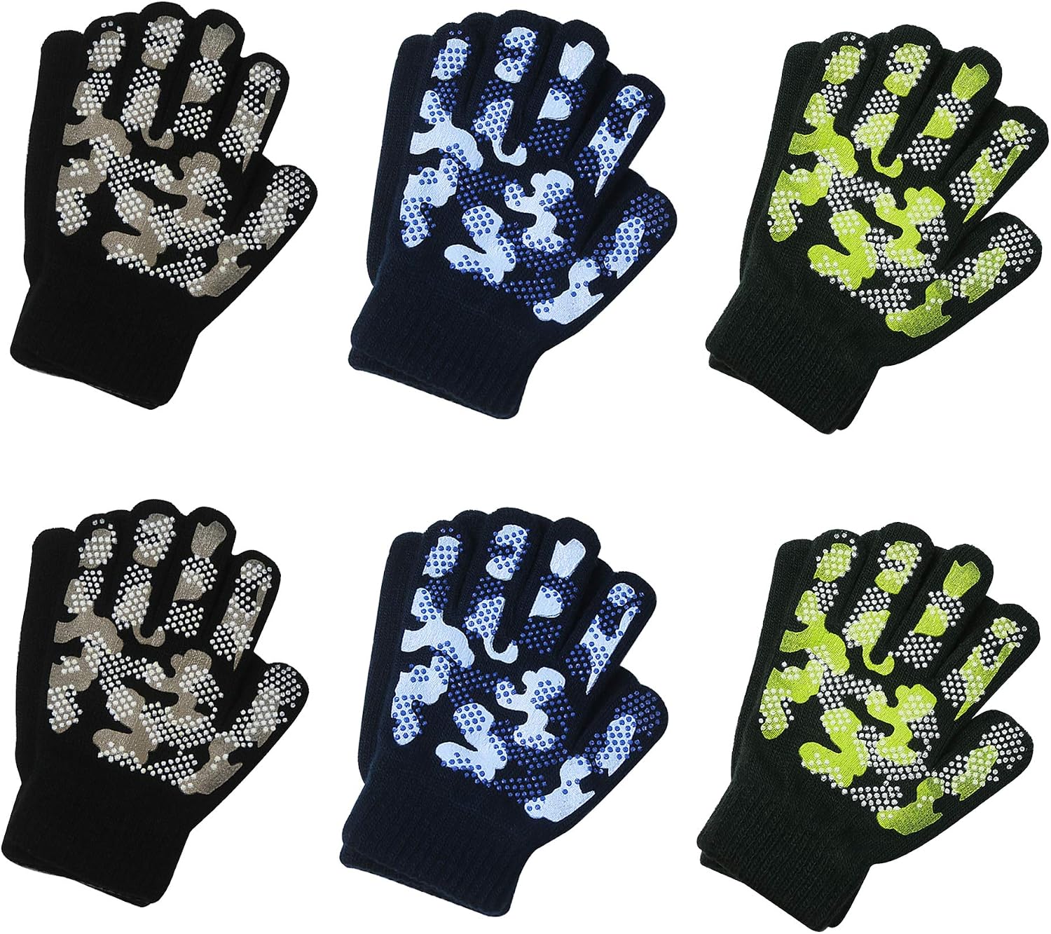 Evridwear Boys Girls Magic Stretch Gripper Gloves 6 Pairs Assortment, Kids Winter Warm Gloves Children