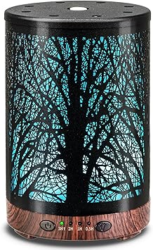 Essential Oil Diffuser 120ML Metal Aromatherapy Diffuser, Cool Mist Humidifier with Auto Shut-Off Protection 7 Color Lights for Home Office Spa (Tree)