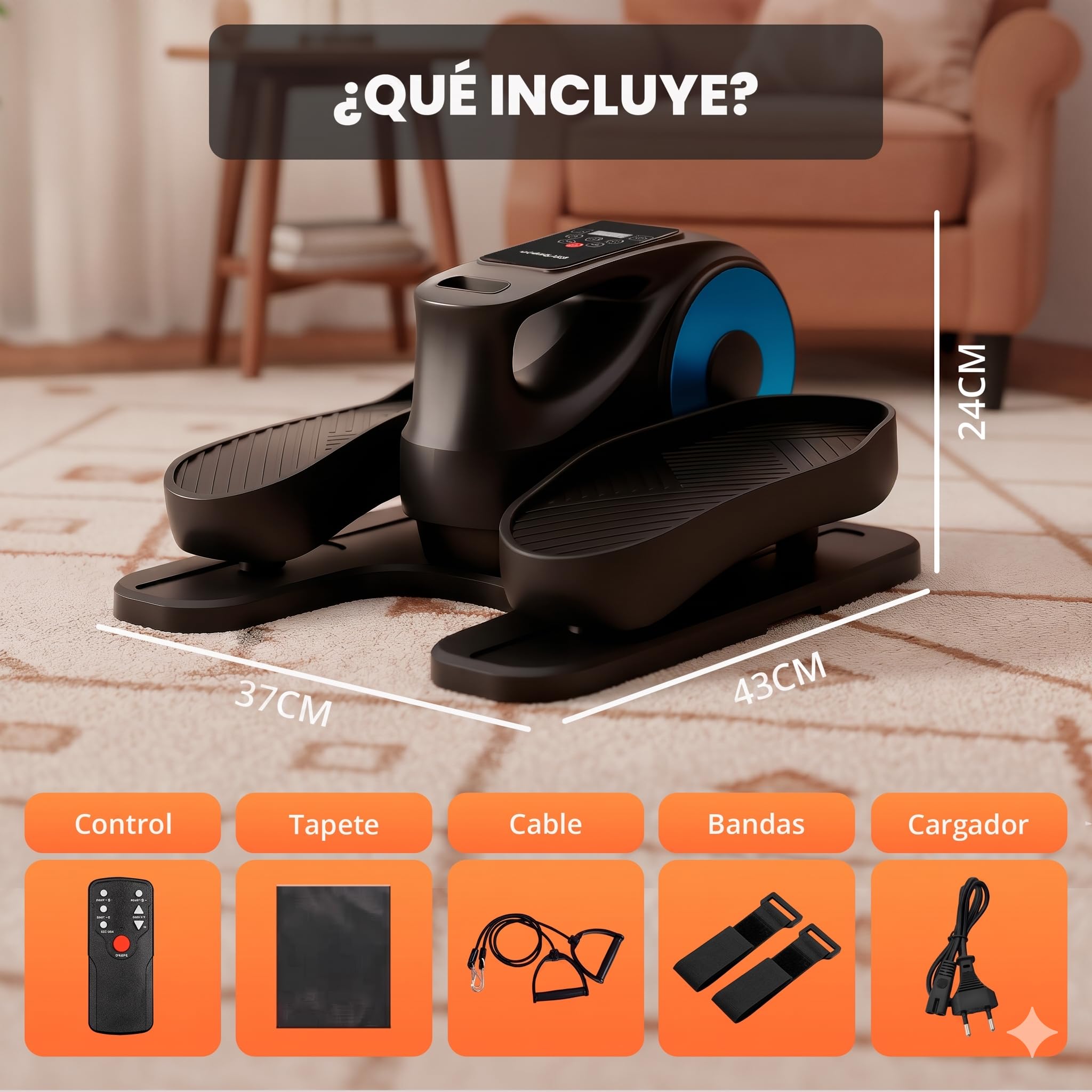 JUPPLIES Mini Eliptica Eléctrica para Personas Mayores con 12 Velocidades y Control Remoto - Pedaleador Eléctrico Silencioso con 2 Bandas de Resistencia, Pantalla LED, Pedales Antideslizantes