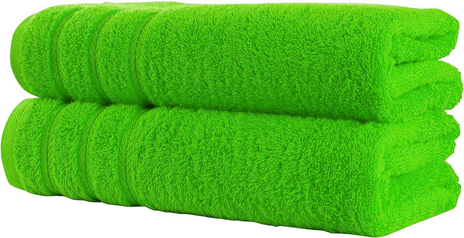 Textile Do Super Jumbo Bath Towels (Size:100 x 200 cm) 100% Egyptian Cotton Extra Large Bath Sheet Towel Set (Lime Green, 2)