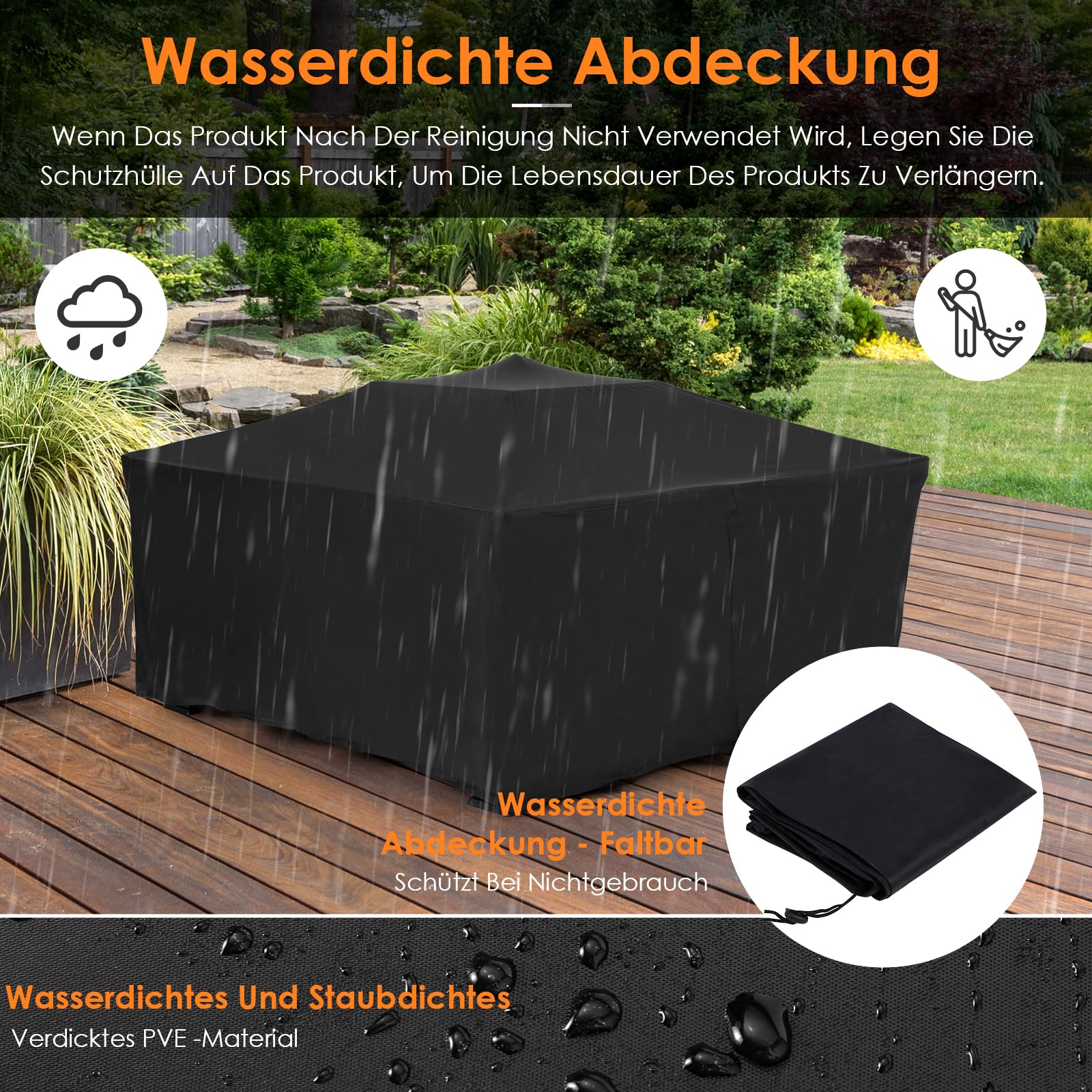 TLSUNNY Feuerschale mit Funkenschutz 81 cm, 3 in 1 Feuerkorb mit Grillrost, Quadratisch für Garten, Feuerstelle mit Grillfunktion