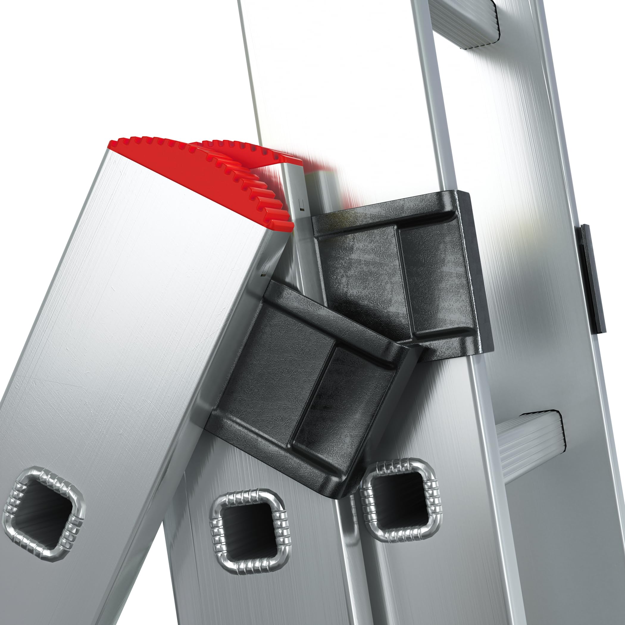 Escalera Multifuncional de Aluminio 3 en 1-14 peldaños - Tres segmentos Profesionales - de Apoyo, Extensible, Autoportante - para Trabajos Domésticos - con Estabilizador - Color Plateado