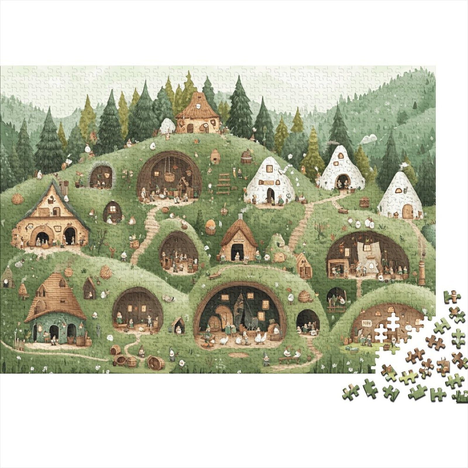 Forest Cave Houses Jigsaw Puzzle for Adults 1000 Piece Jigsaw Puzzle Paper Material Fairy Hill Relaxation Home Decor 38x26cm/1000pcs